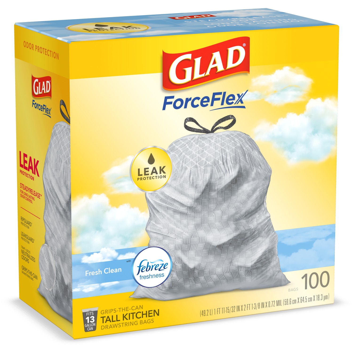 Glad Force Flex 13-Gallons Febreze Fresh Clean White Plastic Kitchen ...