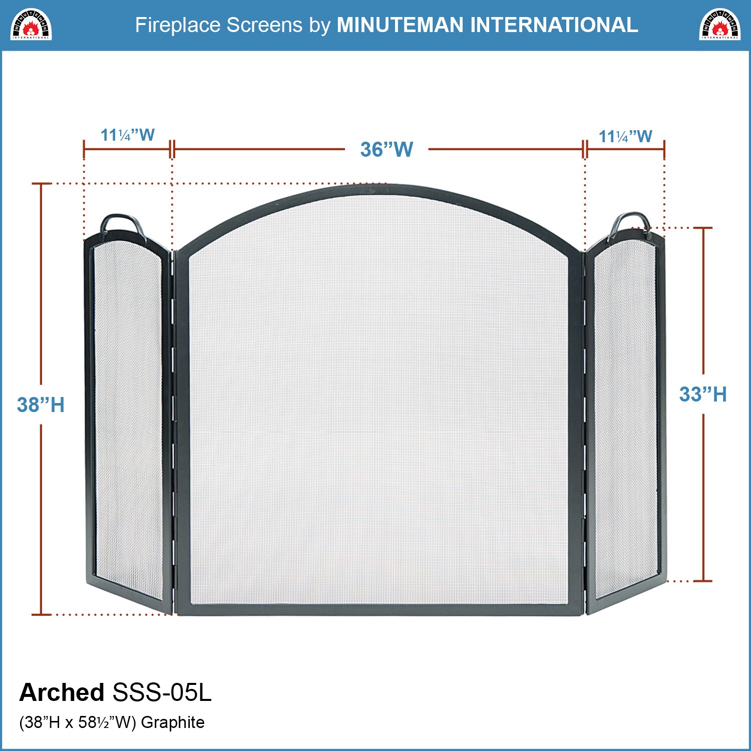 Minuteman International 58-in Graphite Iron 3-Panel Arched Fireplace ...