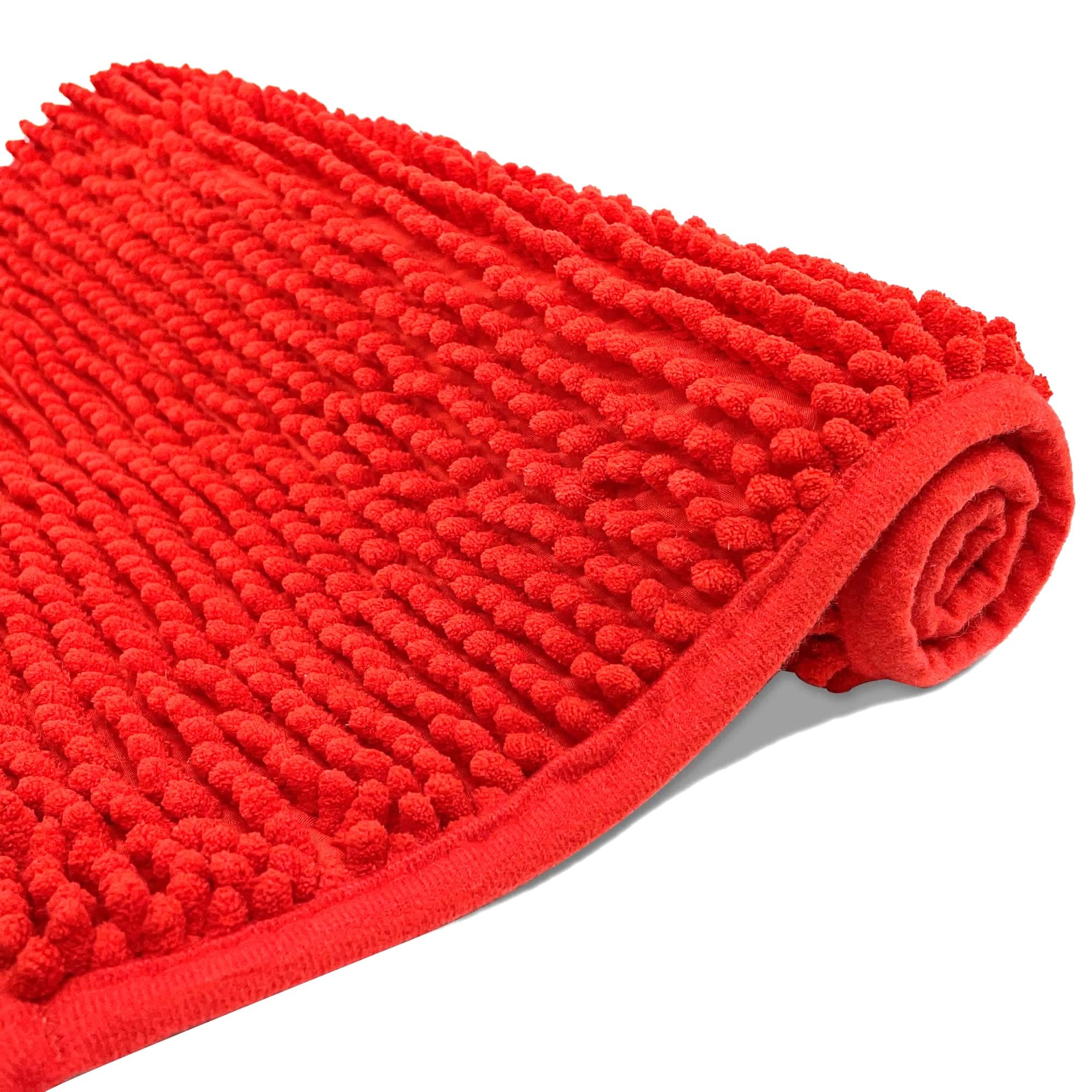 LAIFUCAM  Chenille Bath Mat Microfiber Floor Rug Water Absorbent Quick Dry Soft Carpet for Bathroom Bedroom Entryway Red 23 6 x 34 6 Inch
