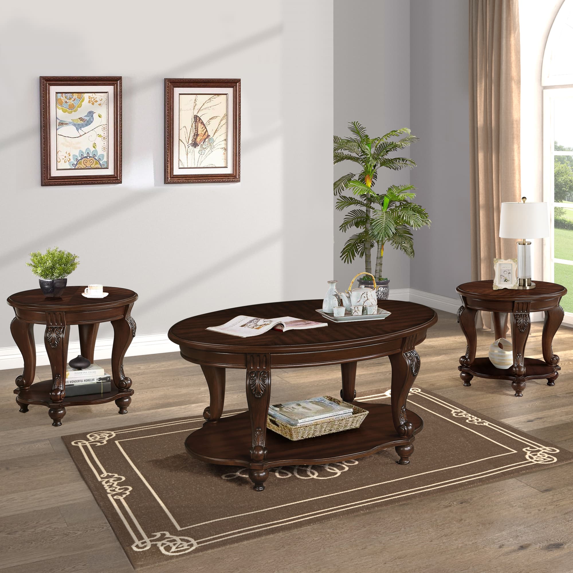 Runesay 26-in W x 20.5-in H Cherry Wood Rectangular Modern End Table Assembly Required in Brown | AS49