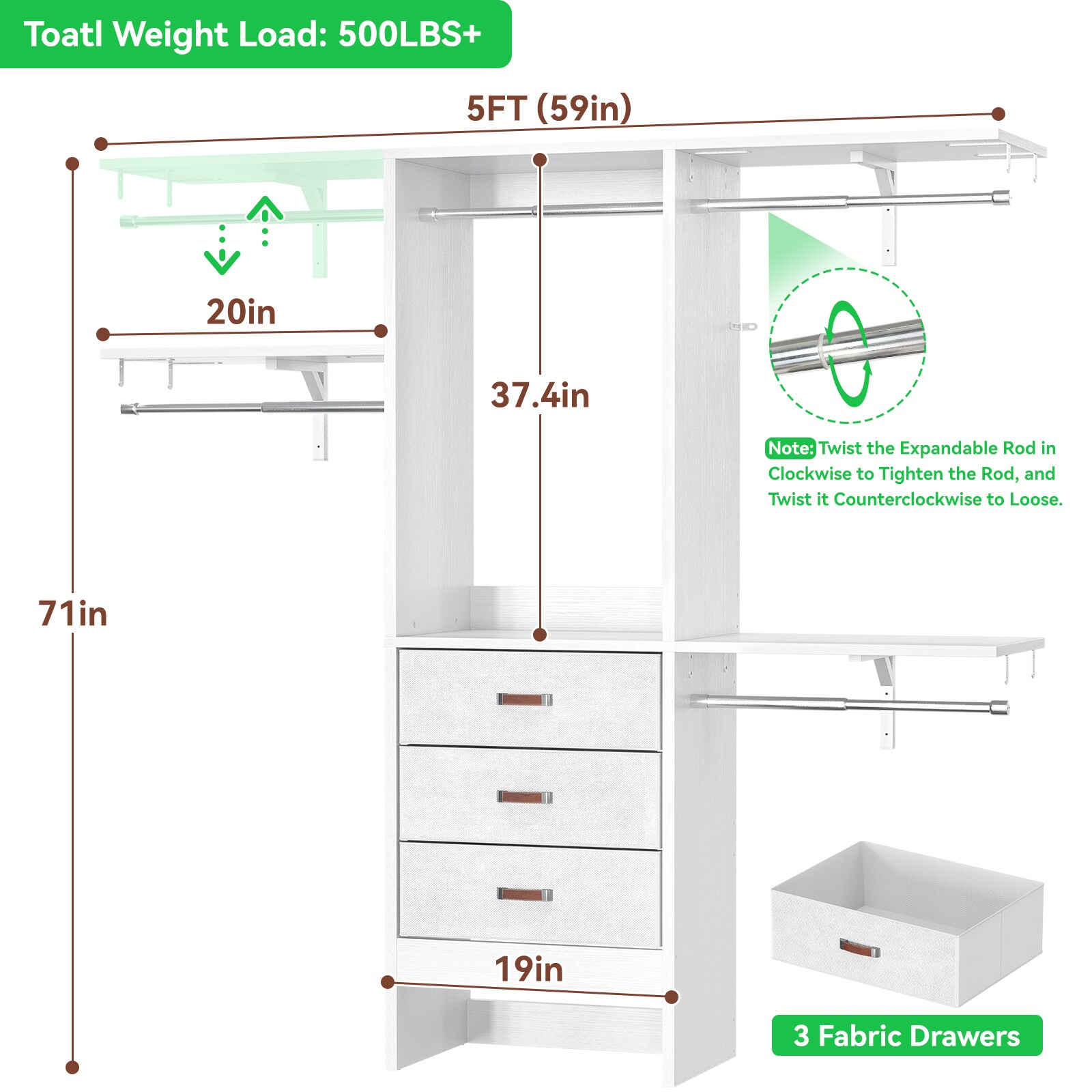 Aheaplus YGJ60-W Wood-Closet-Kits - View #6