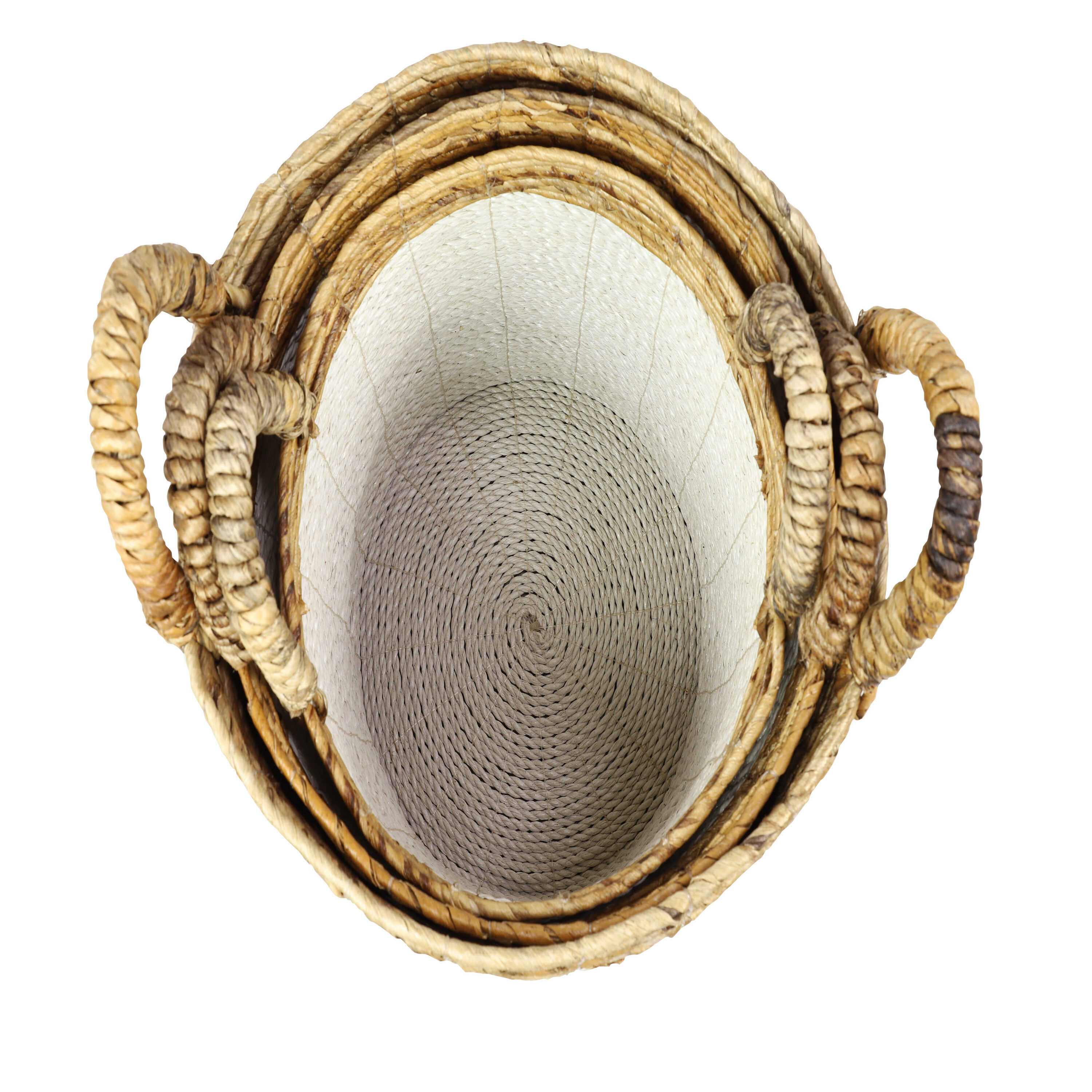 Handwoven White and Natural Seagrass Round Storage Baskets, Set of 3