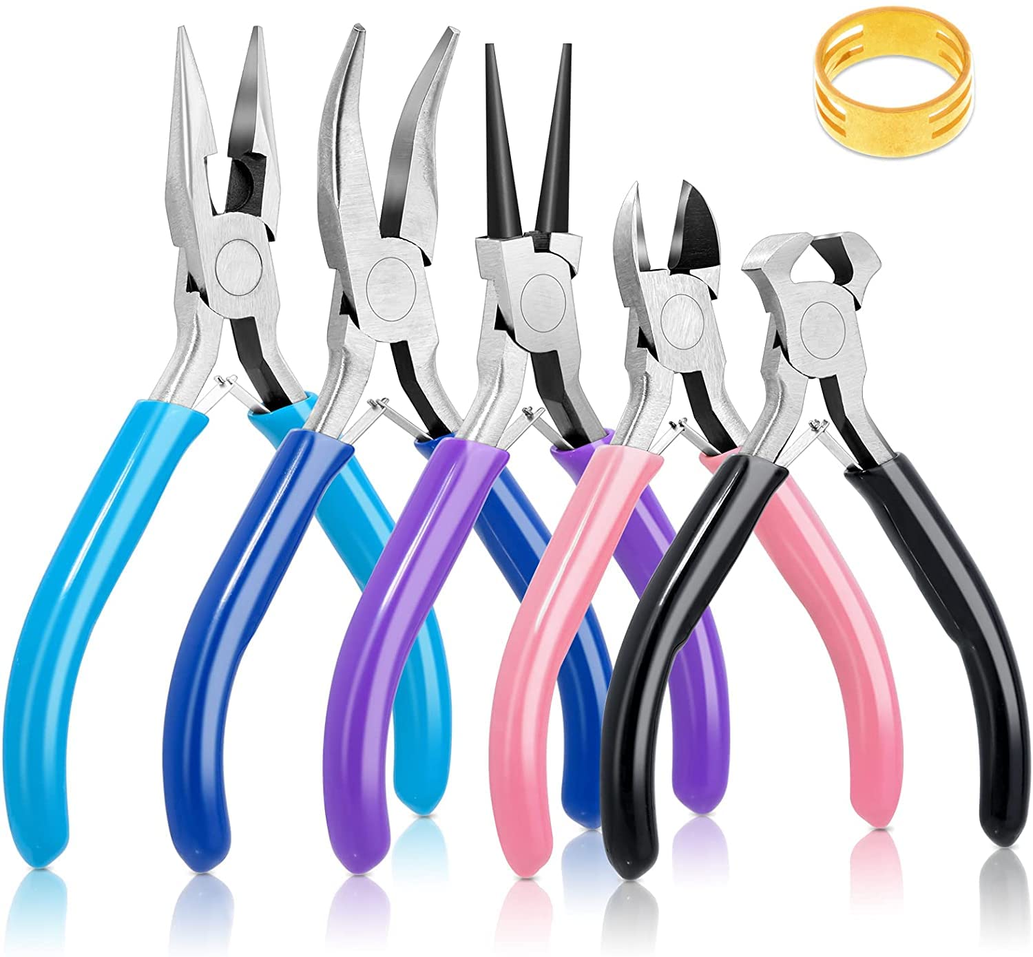 Phewnyzo  5 pack jewelry pliers set includes needle nose round nose chain nose bent nose and zipper install pliers for crafting jewelry making