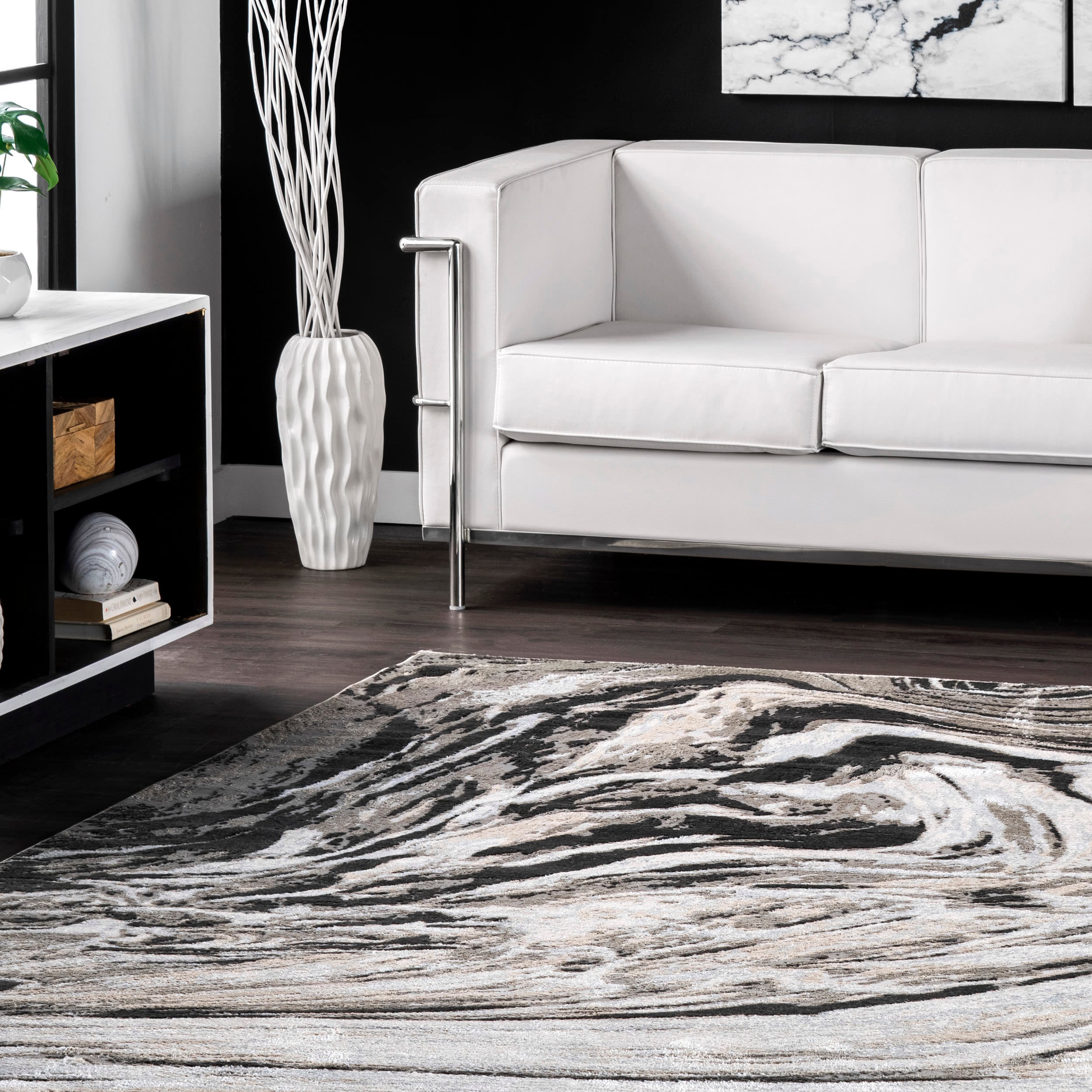 Abstract Braided Marble 5'x8' Area Rug in Gray Synthetic