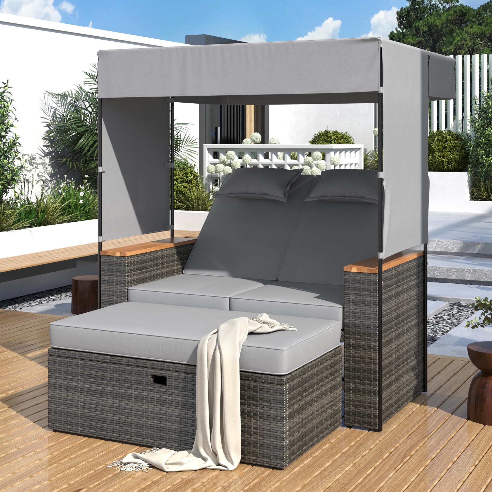 Bayfeve BFTM-7E-PCS Patio Lounge Set Wicker Outdoor Loveseat with Gray Cushions and Wicker Frame
