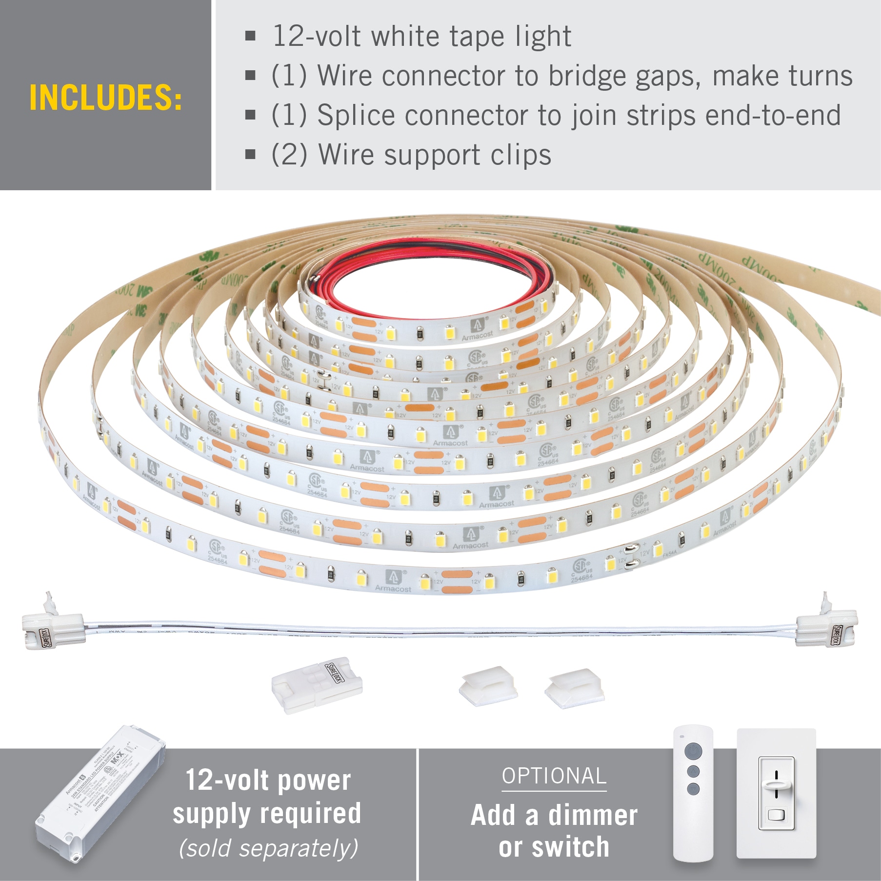 12-ft Warm White LED Tape Light with 3M Adhesive