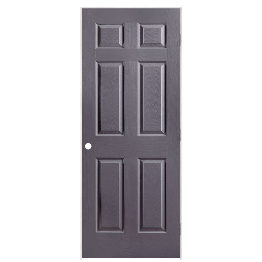 Masonite 1316994 32-in x 80-in Slate Solid core 6-panel Left hand Textured Prefinished Molded composite Flat Jamb Single Prehung Interior Door