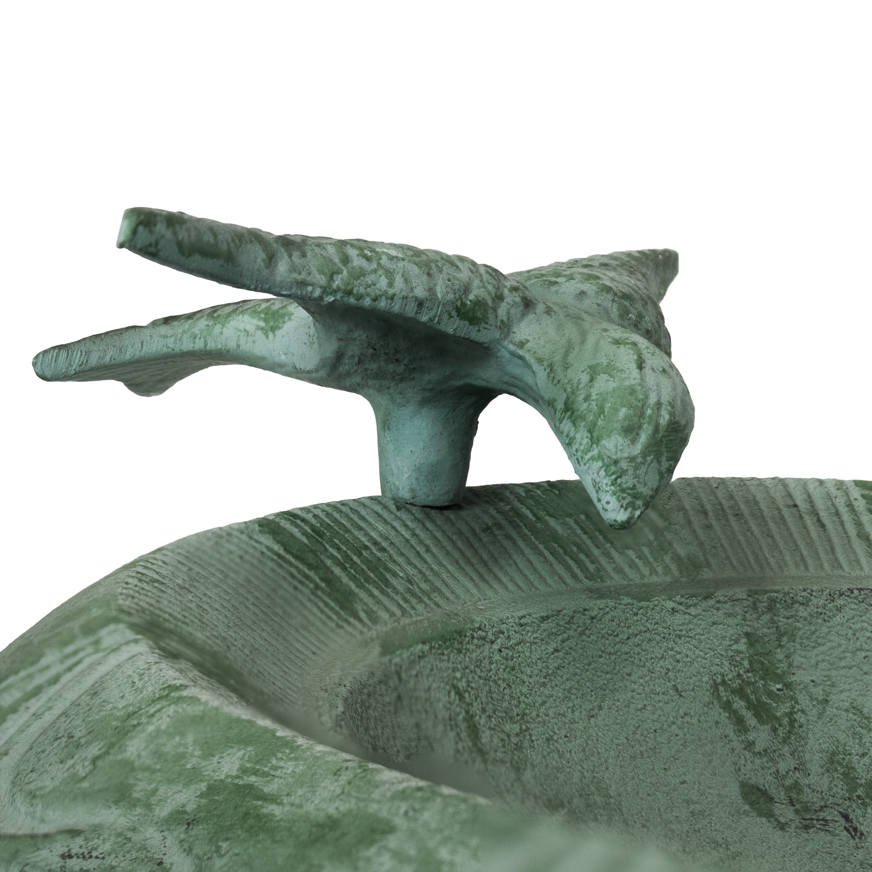 Green Patina Cast Aluminum Garden Bird Bath with Sculpture