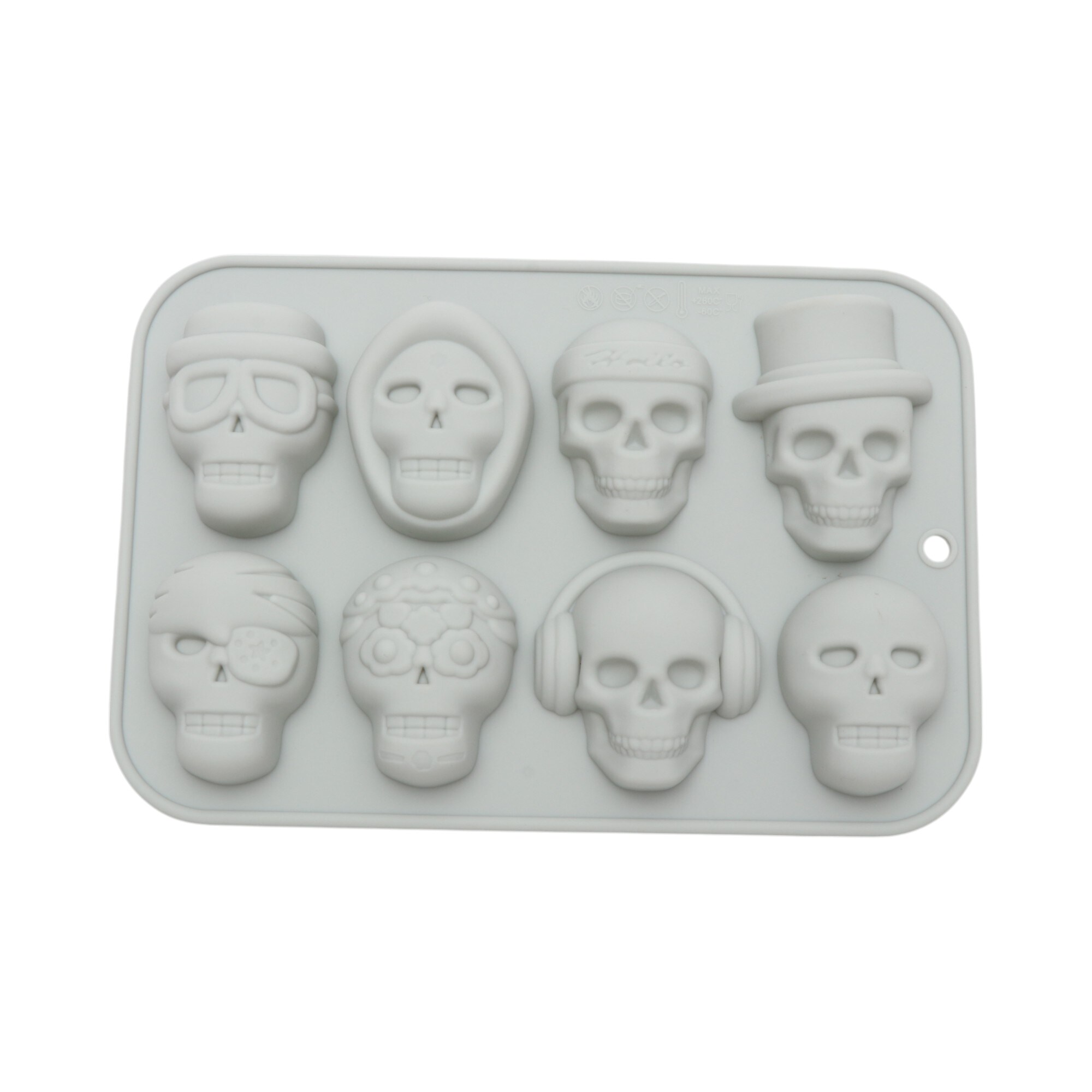 Unique Bargains 1pc Candy Mould 8-Cavity Skull Collection Candy Mould Hand Wash Silicone Gray 18.9x12.7x2.2cm