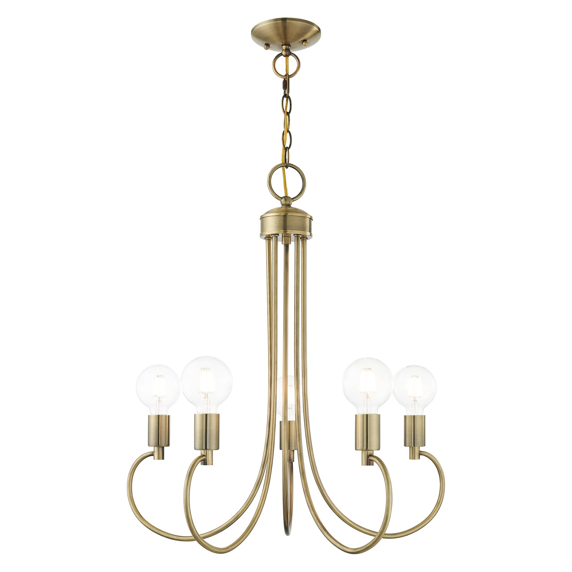 Livex Lighting 42925-01 Bari 5 -Light Antique Brass Transitional For Use in Bathrooms, Bedrooms, Dining Rooms, Foyers, Kitchens, Living Rooms Chandelier