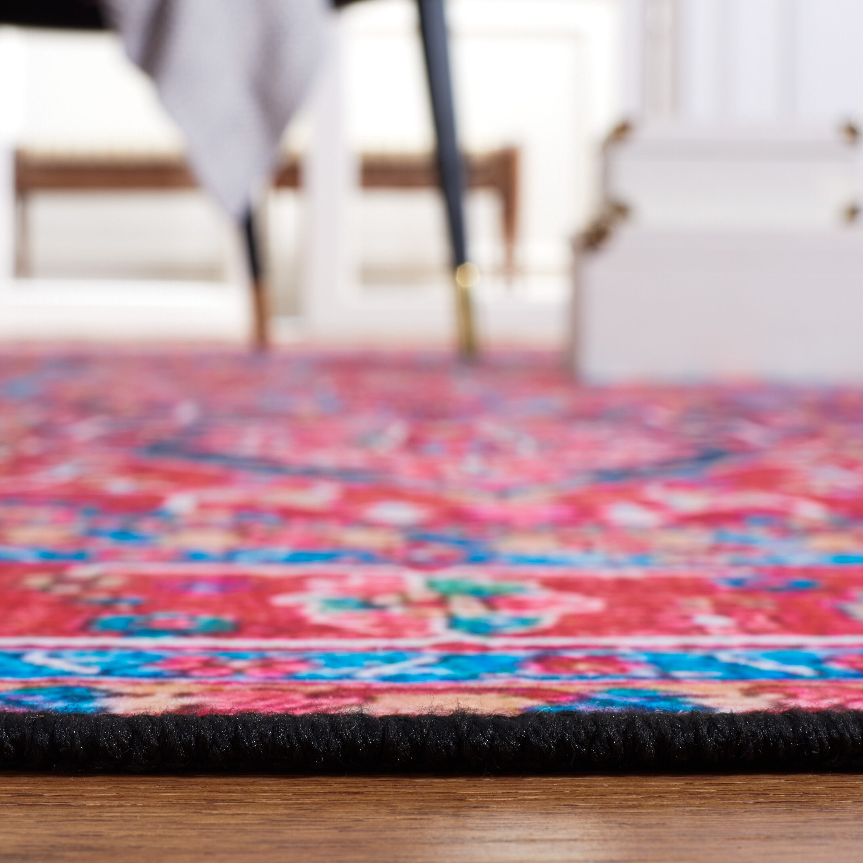 Elegant Red Synthetic 36" Rectangular Easy-Care Rug