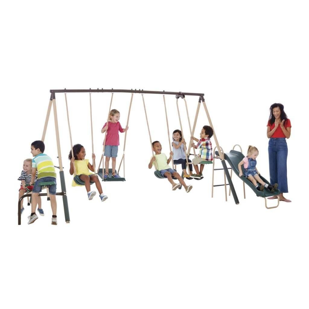 XDP Recreation Residential 3-Swings Metal Playset With Slide In The ...