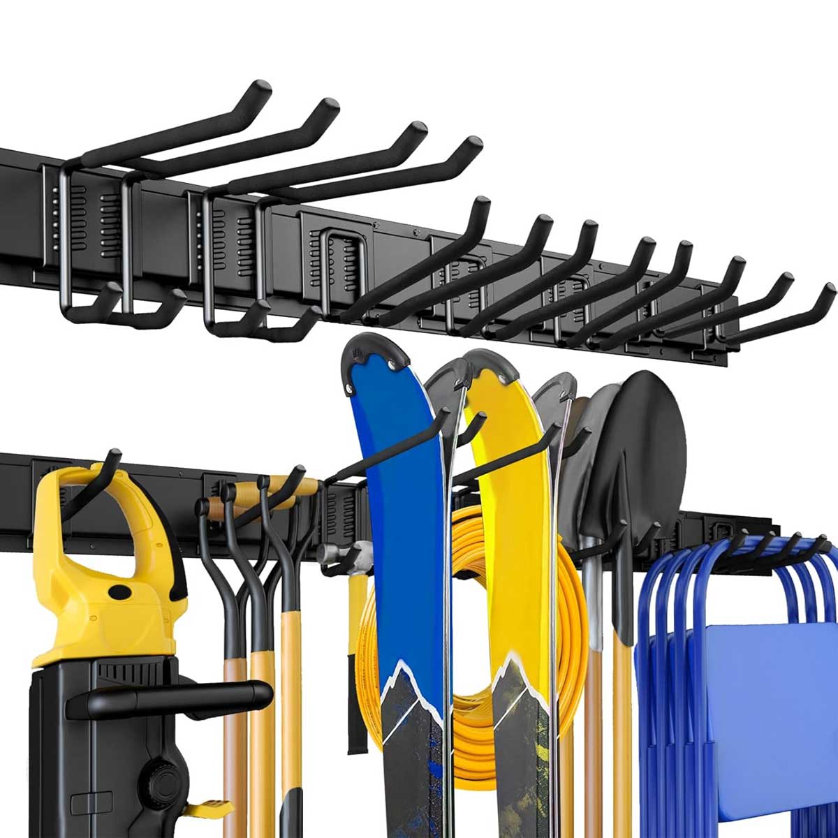 Aoibox  48 Inch Garage Storage Wall Mount Tool Organizer Heavy Duty Metal Hanging Hooks Yard Rack Hanger System Shovel Rake Broom Ladder Holder