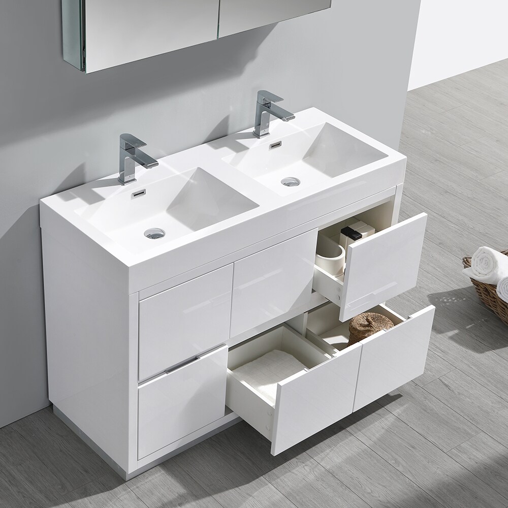 Fresca Valencia 48-in Glossy White Double Sink Bathroom Vanity with ...