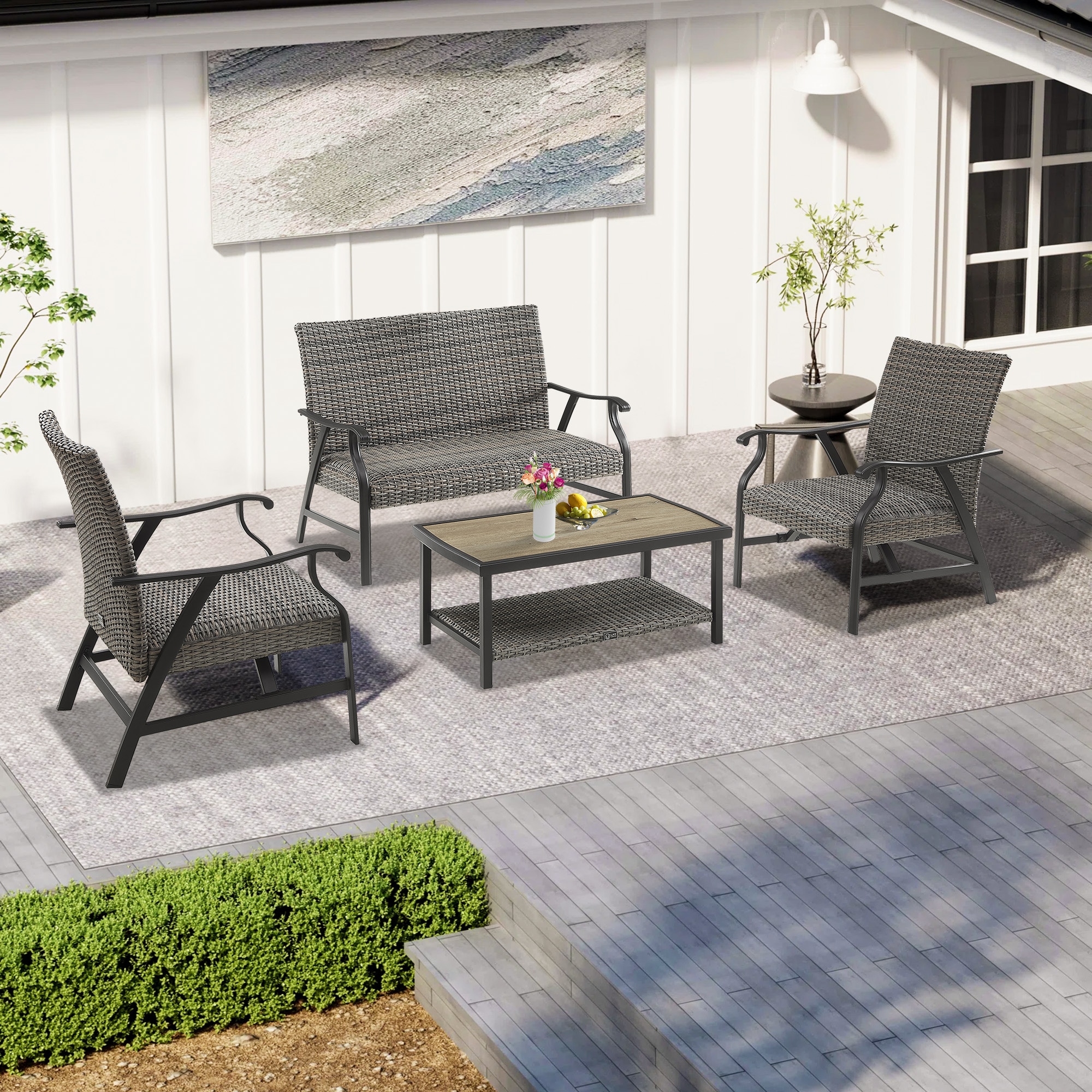 PEAK HOME FURNISHINGS 970281-280-282-DY Aluminum Wicker 4-Piece Sofa Set Woven Outdoor Sectional with (no fabric) and Iron Frame
