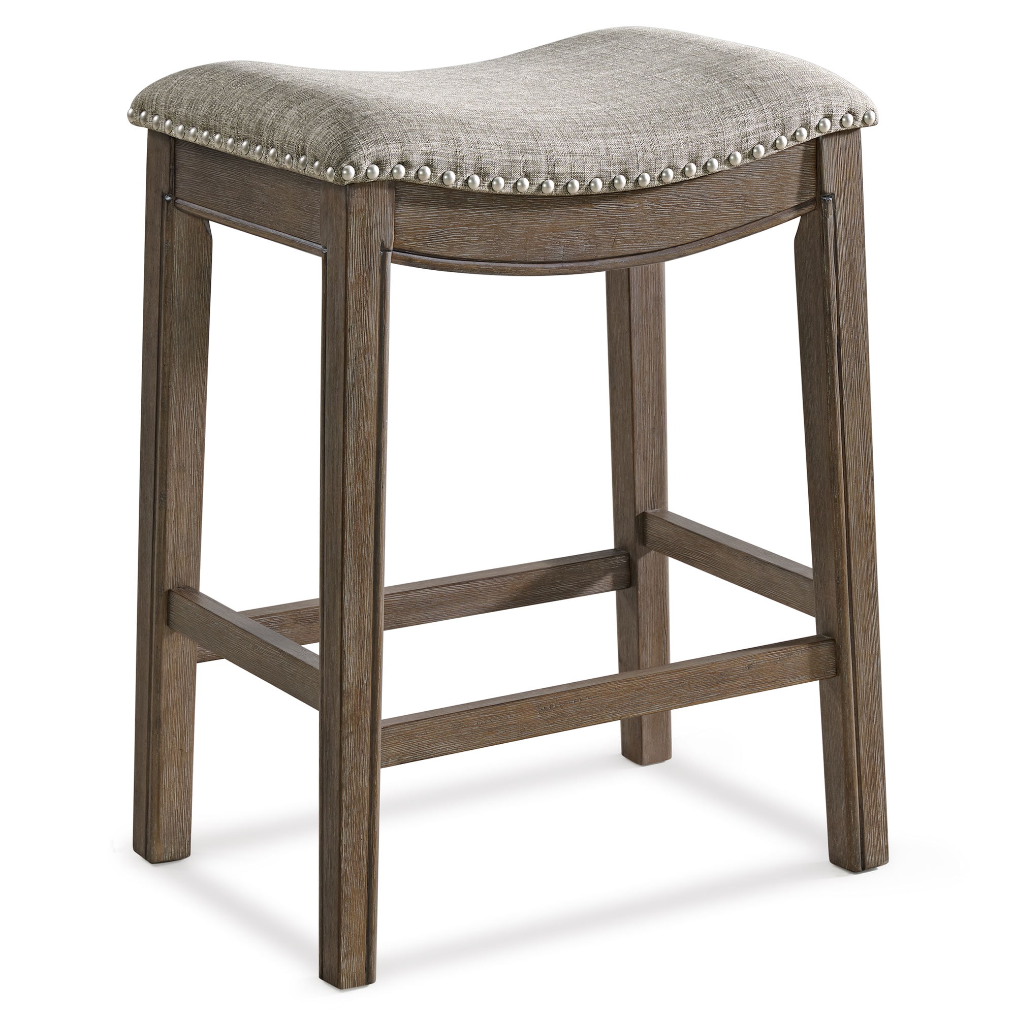 Parker Backless Saddle Kitchen Counter Stool Walnut Grey Upholstery