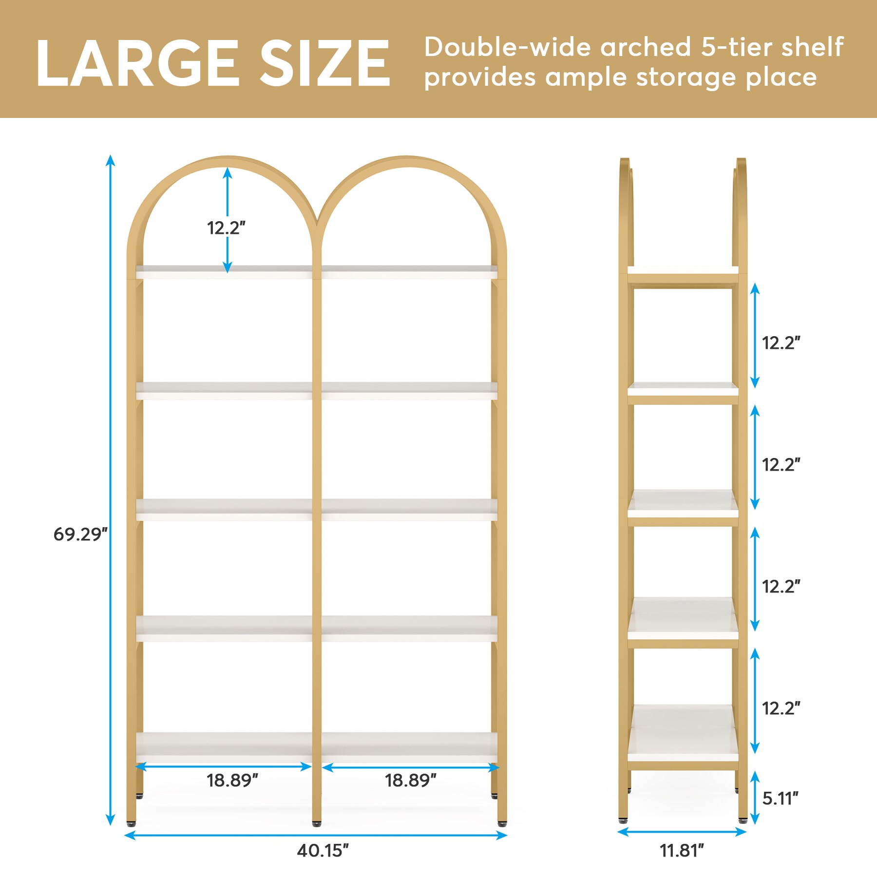 Tribesigns White and Gold Arched Bookshelf 5 Tier Bookcase,  Gold Shelves for Living Room Freestanding Tall Display Shelf, Decorative  Shelf for Bedroom : Home & Kitchen