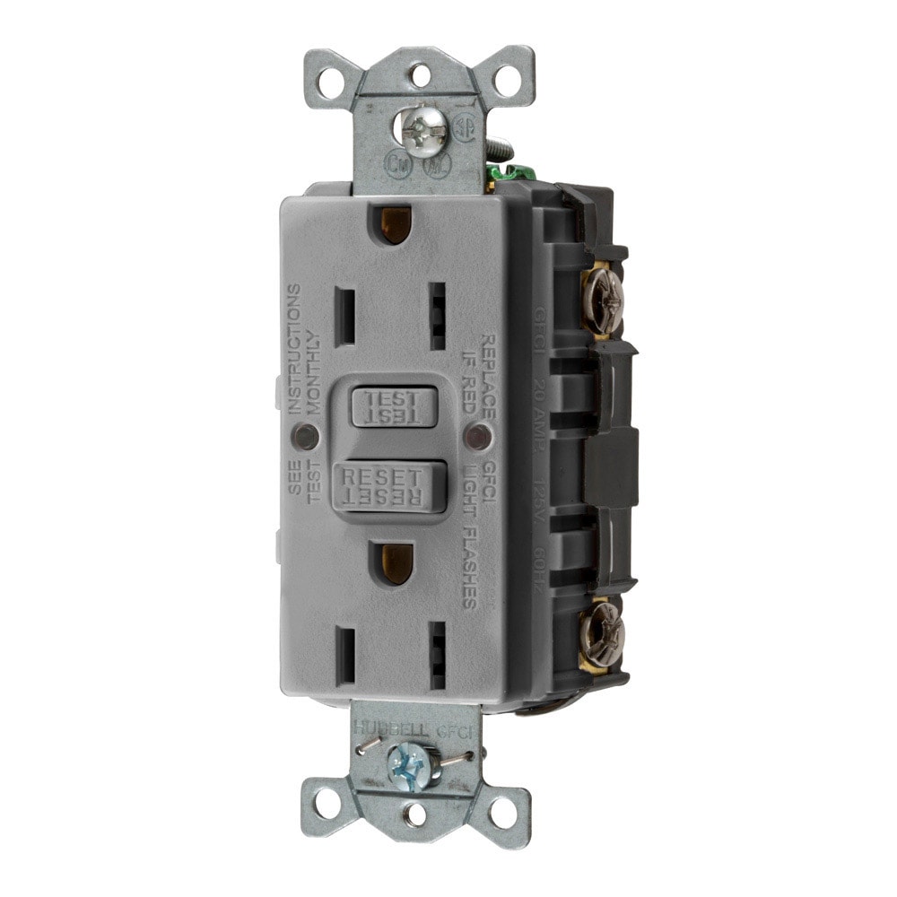 Hubbell GFRST15GYZ 15-Amp 125-volt GFCI Residential/Commercial Decorator Outlet, Gray