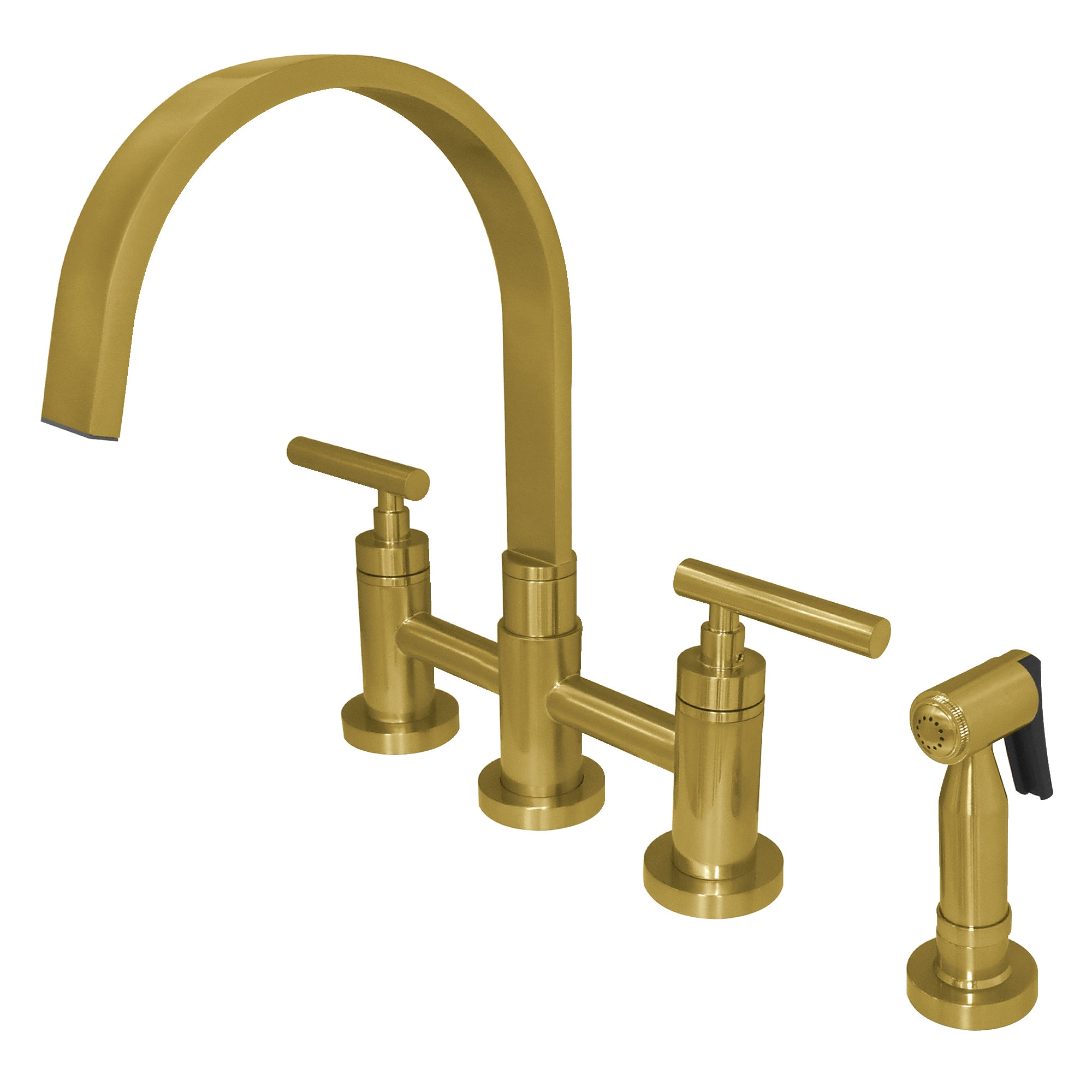 Kingston Brass WLKS8267CMLBS Manhattan Brushed brass Double Handle Deck-mount Bridge Kitchen Faucet with Sprayer ( Side Sprayer Included )