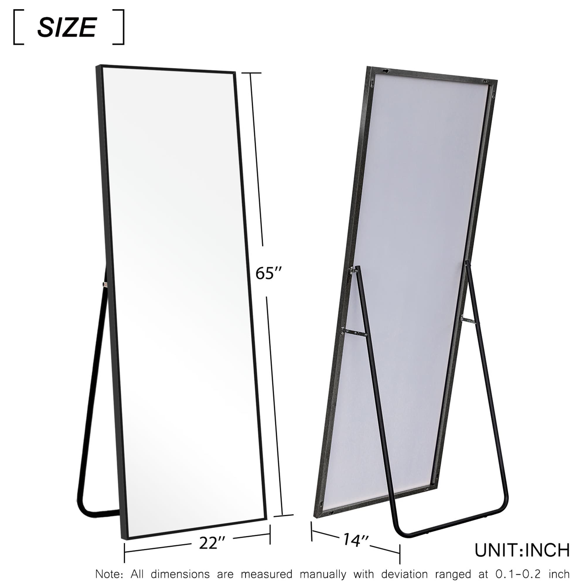 NeuType 21.26-in W x 64.17-in H Black Framed Full Length Wall Mirror in ...