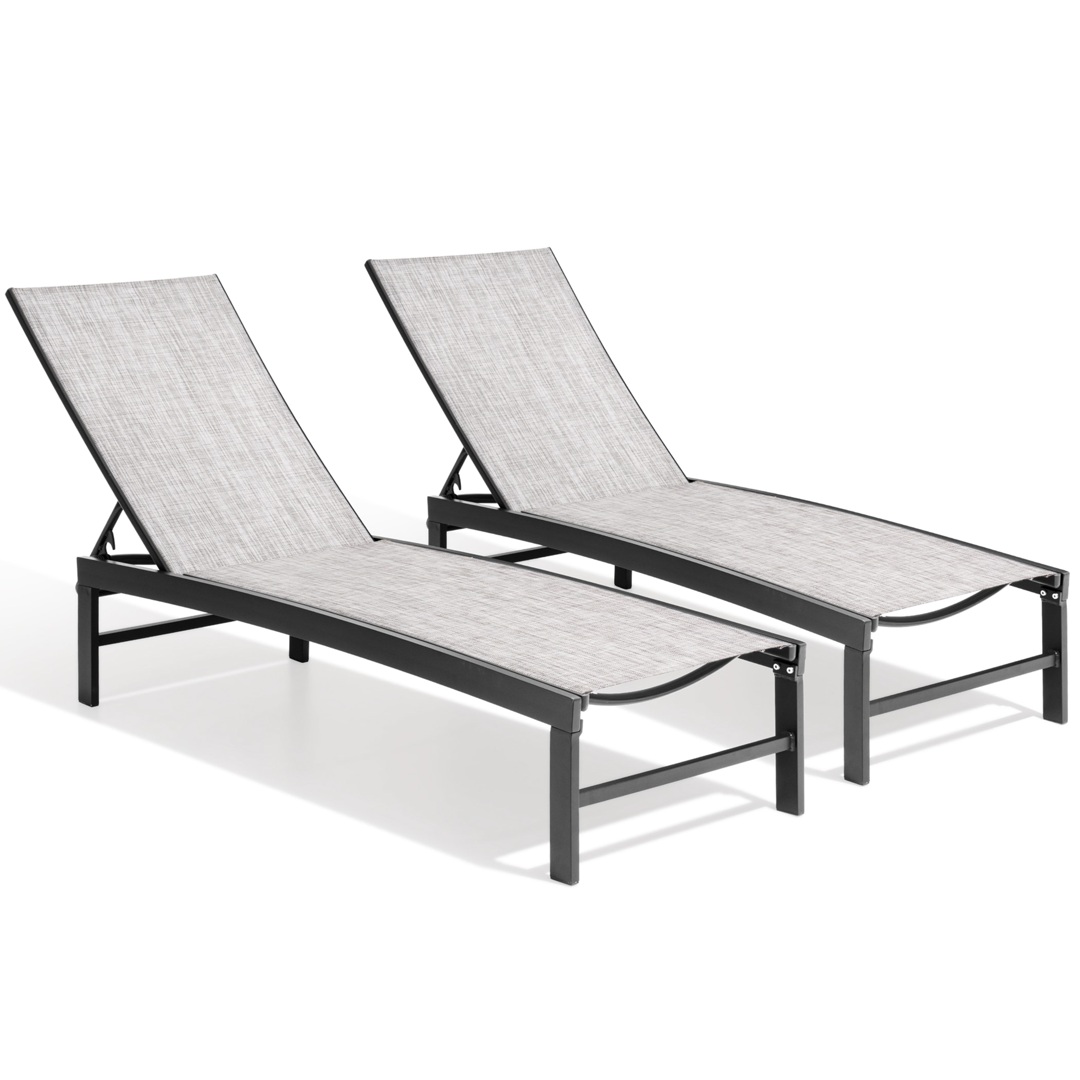 Crestlive Products CL-LG006EAR-2PC Aluminum Adjustable Chaise Lounge Chair Set of 2 Brown Metal Frame Stationary Chaise Lounge Chair with Silver Mesh Seat