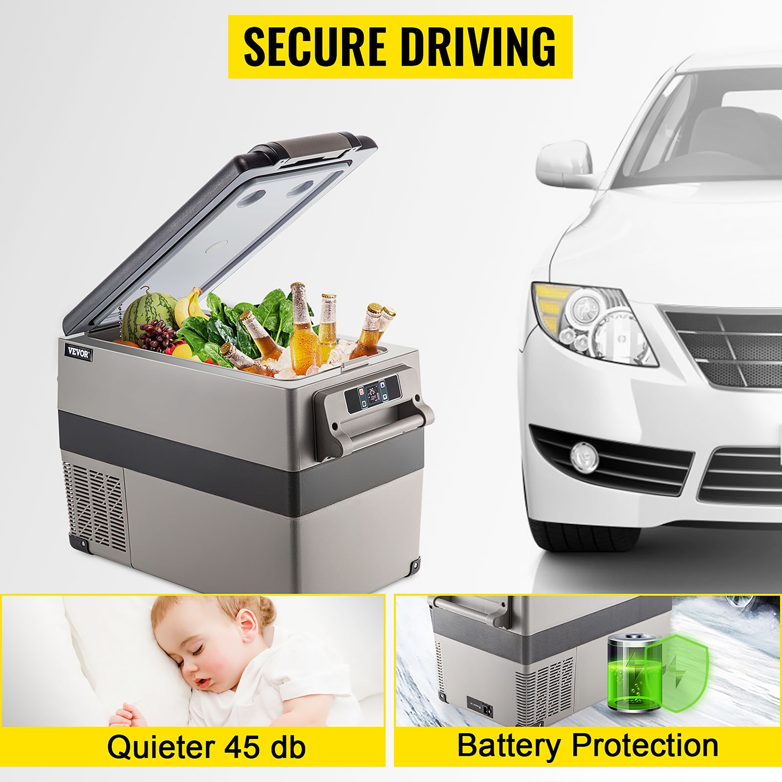 1.59 cu. ft. Outdoor Refrigerator Metal Shell Chest Portable Refrigerator  with App Control for Car Use in Silver
