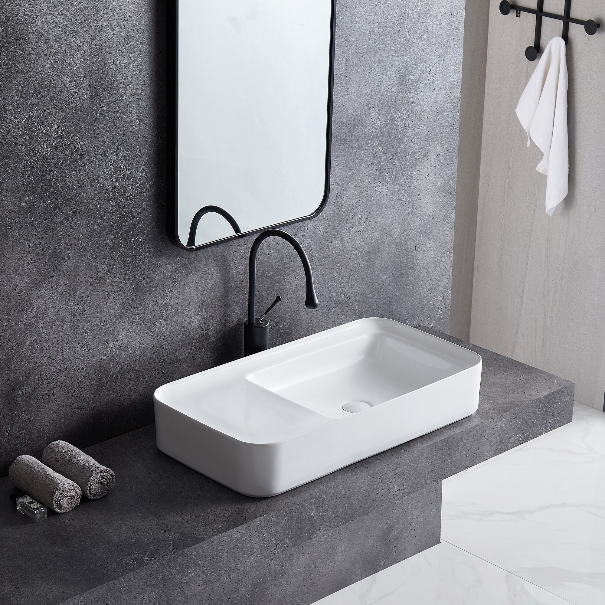 Eridanus Crisp White Vessel Rectangular Modern Bathroom Sink (29.75-in ...