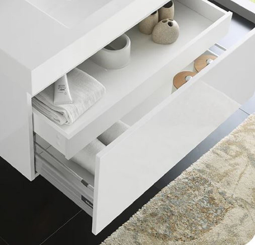 Glossy White 36" Wall-Mounted Single Sink Vanity with Acrylic Top