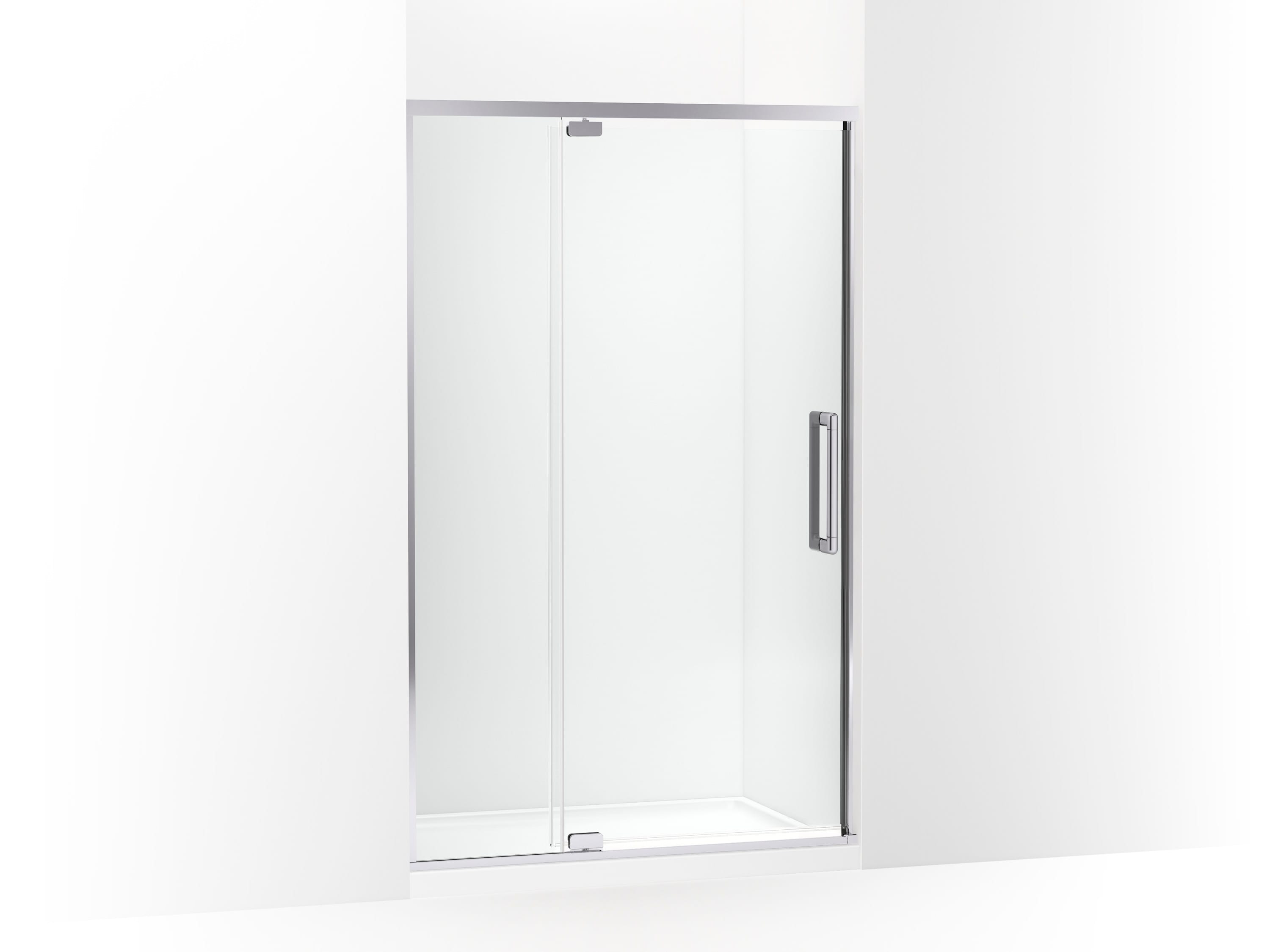 KOHLER Statement Bright Polished Silver 48-in W x 76-in H Frameless Clear Glass Bypass Pivot Soft Close Shower door