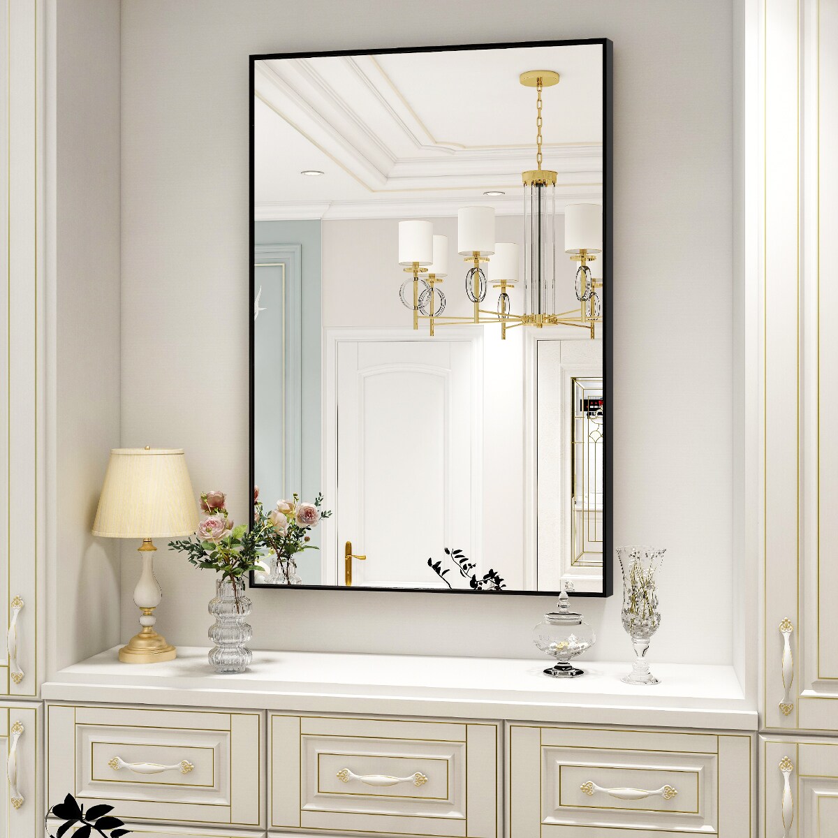 BEAUTYPEAK 24-in W x 35.8-in H Black Framed Wall Mirror in the Mirrors ...