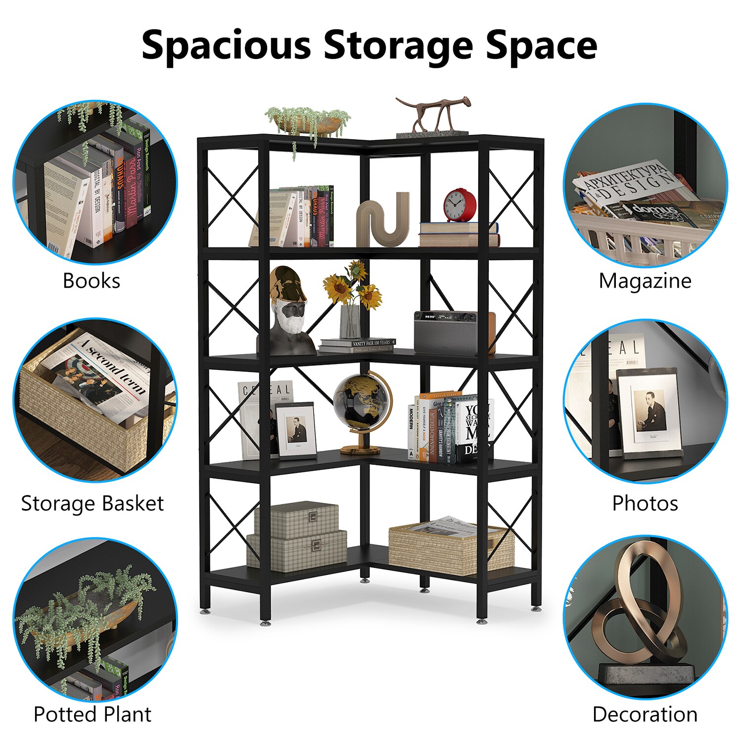 Tribesigns Corner Shelf, 5 Tier / 6Tier Corner Bookshelf Bookcase