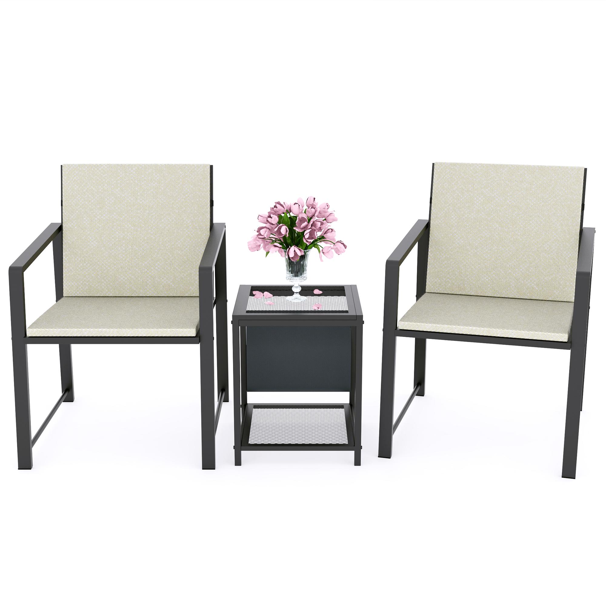 Bayfeve BF-9485BM Outdoor Patio Furniture 3 pieces Set Garden Armchair Coffee Side Table 3 -Piece Patio Conversation Set with White