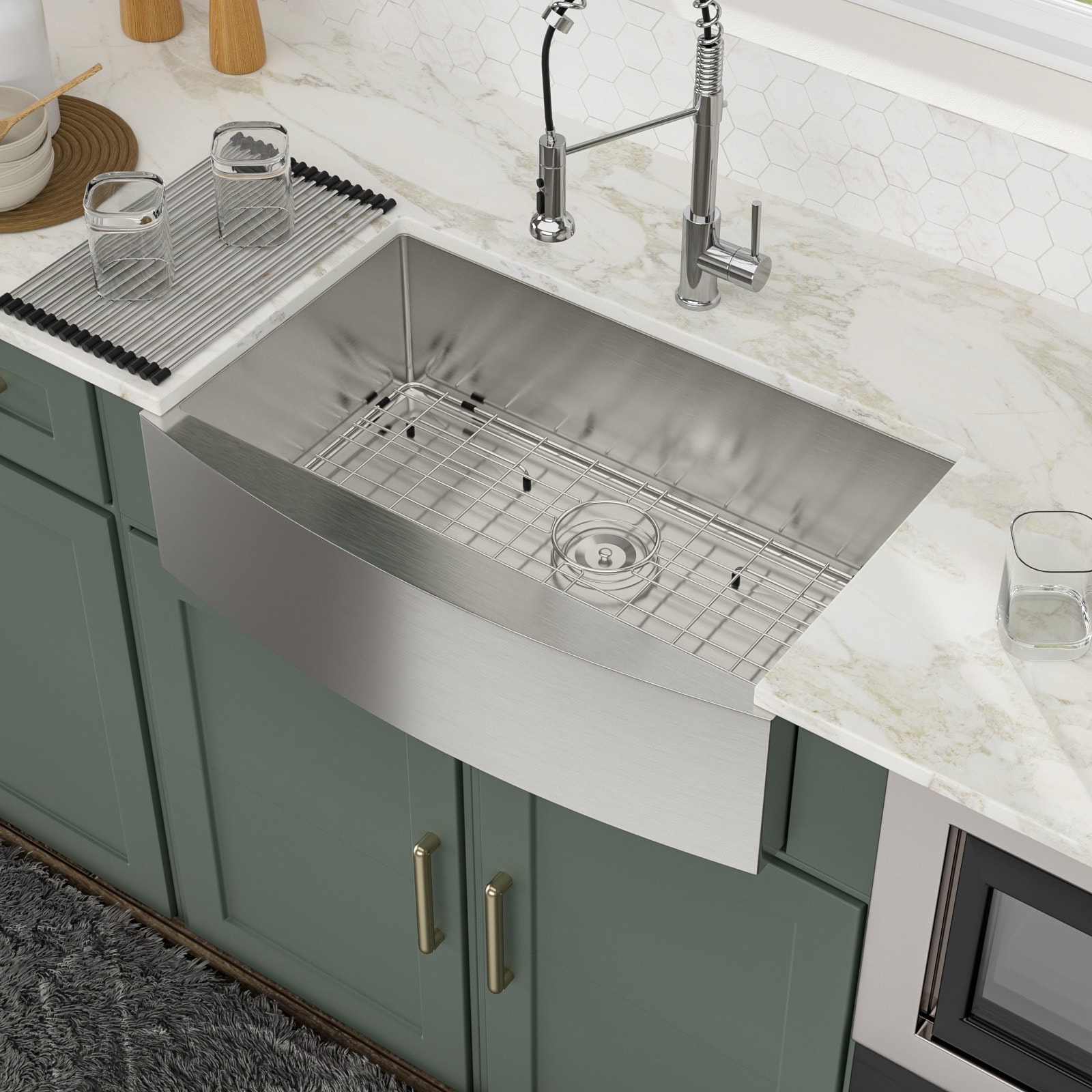 Lordear Undermount Brushed Nickel Kitchen Sink Farmhouse Apron Front 33 ...