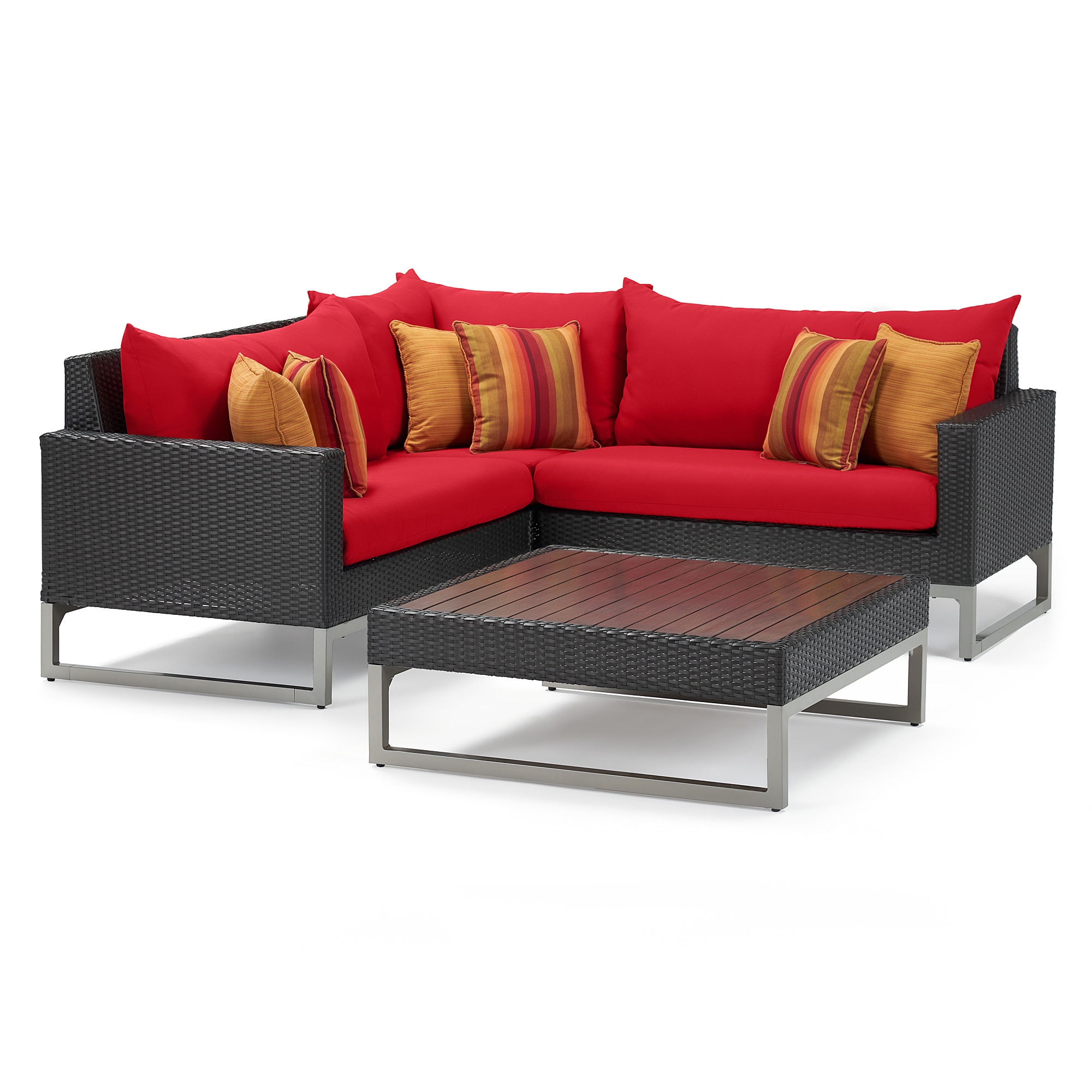 RST Brands OP-PESS4B-MILO-E-SUN Milo 4-Piece Rattan Patio Sofa Conversation Set with Red Sunbrella Cushions