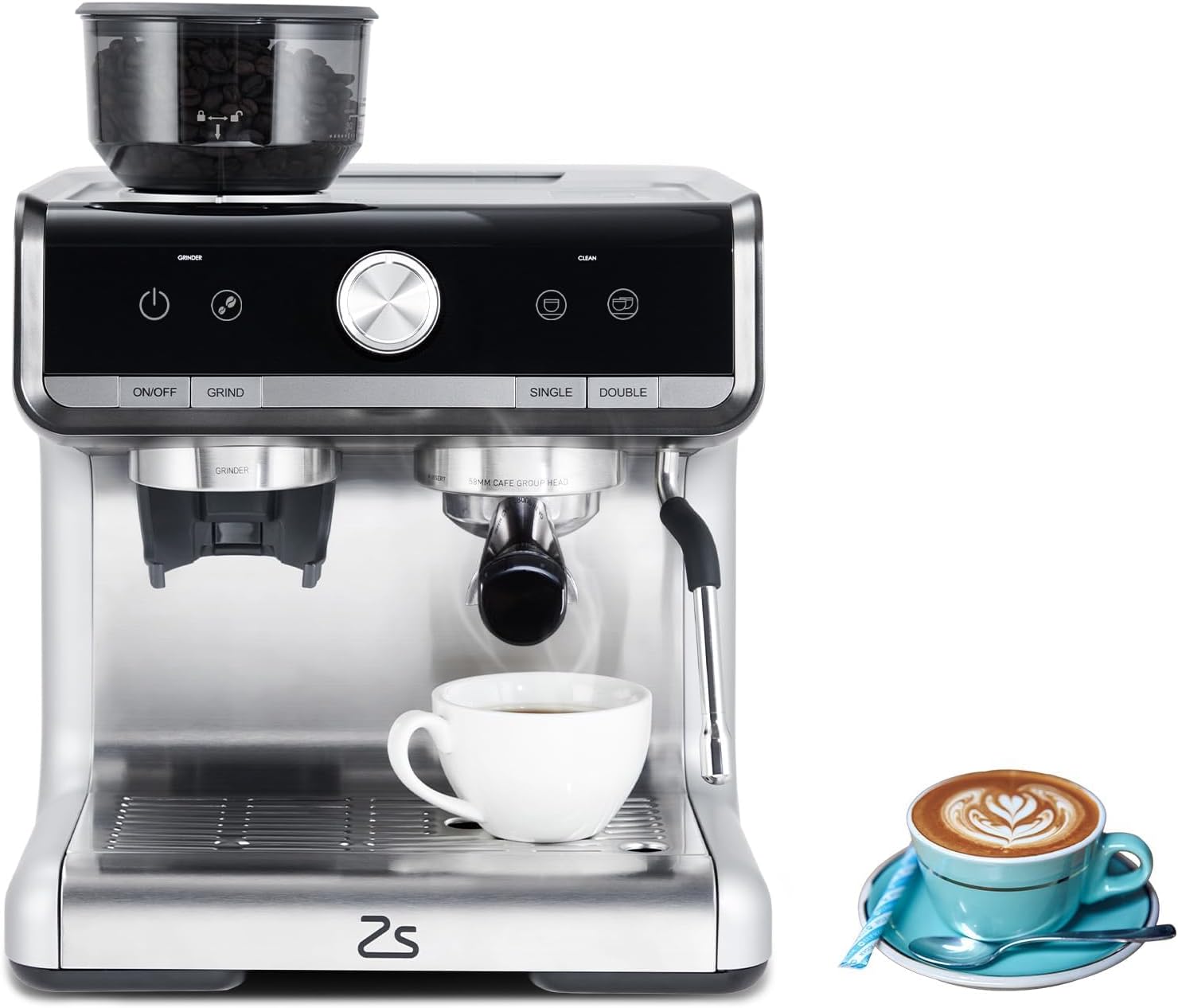 Qeetex COFFEPHO11BBJWZH Espresso Machine With Built In Grinder And Milk Frother Twenty Bar Italian Pump Double PID Temperature Control Thirty Grind Settings And Large Two Point Eight Liter Capacity Silver