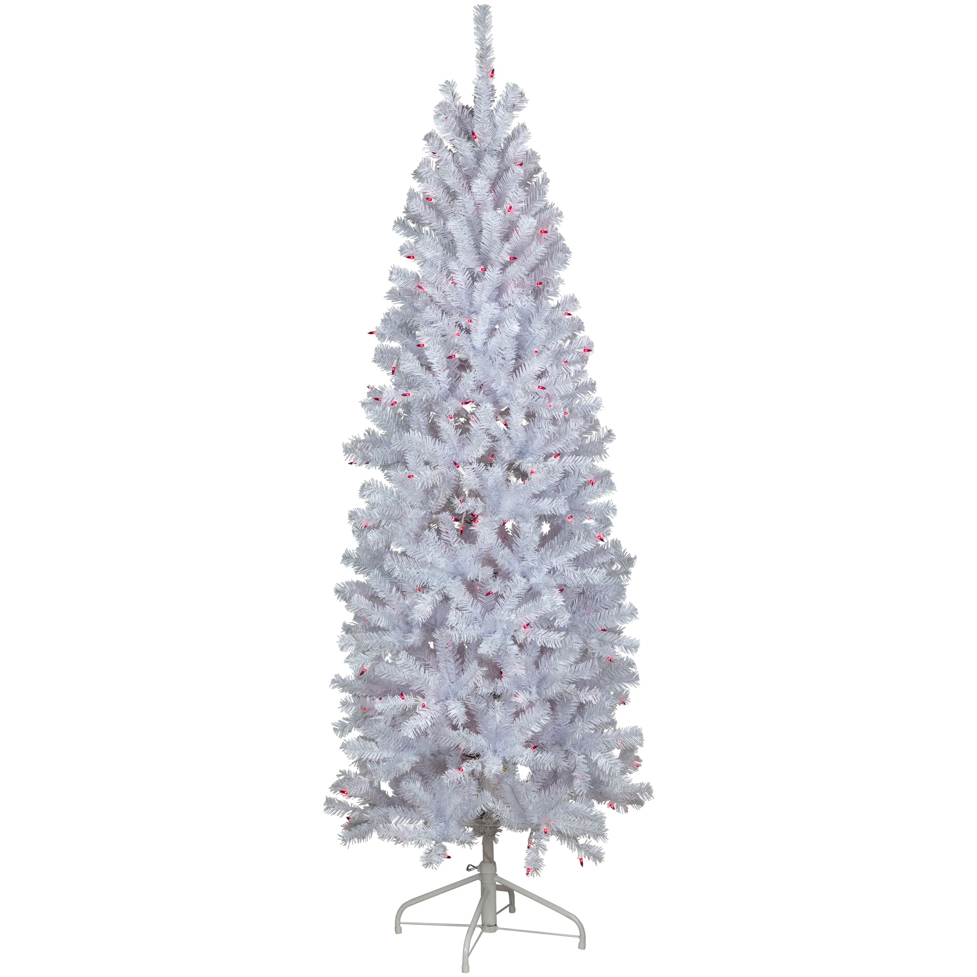 Northlight 6.5’ Pre-Lit Slim Geneva White Spruce Artificial Christmas Tree Pink Lights