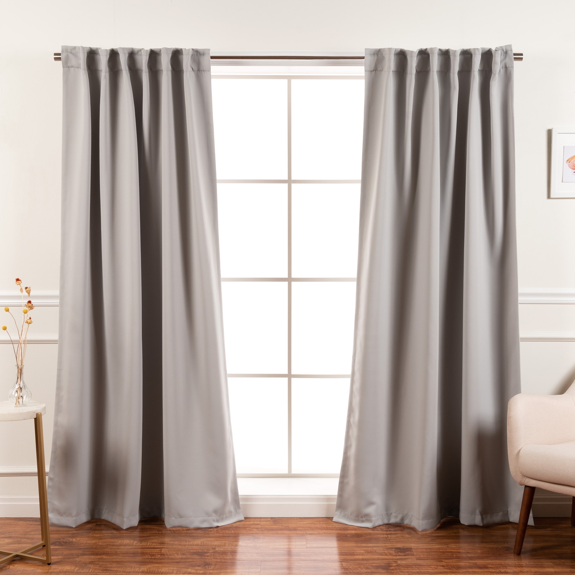 Best Home Fashion SOLID-96-LTGREY 96-Inches Light Grey Blackout Back tab Curtain panel pair