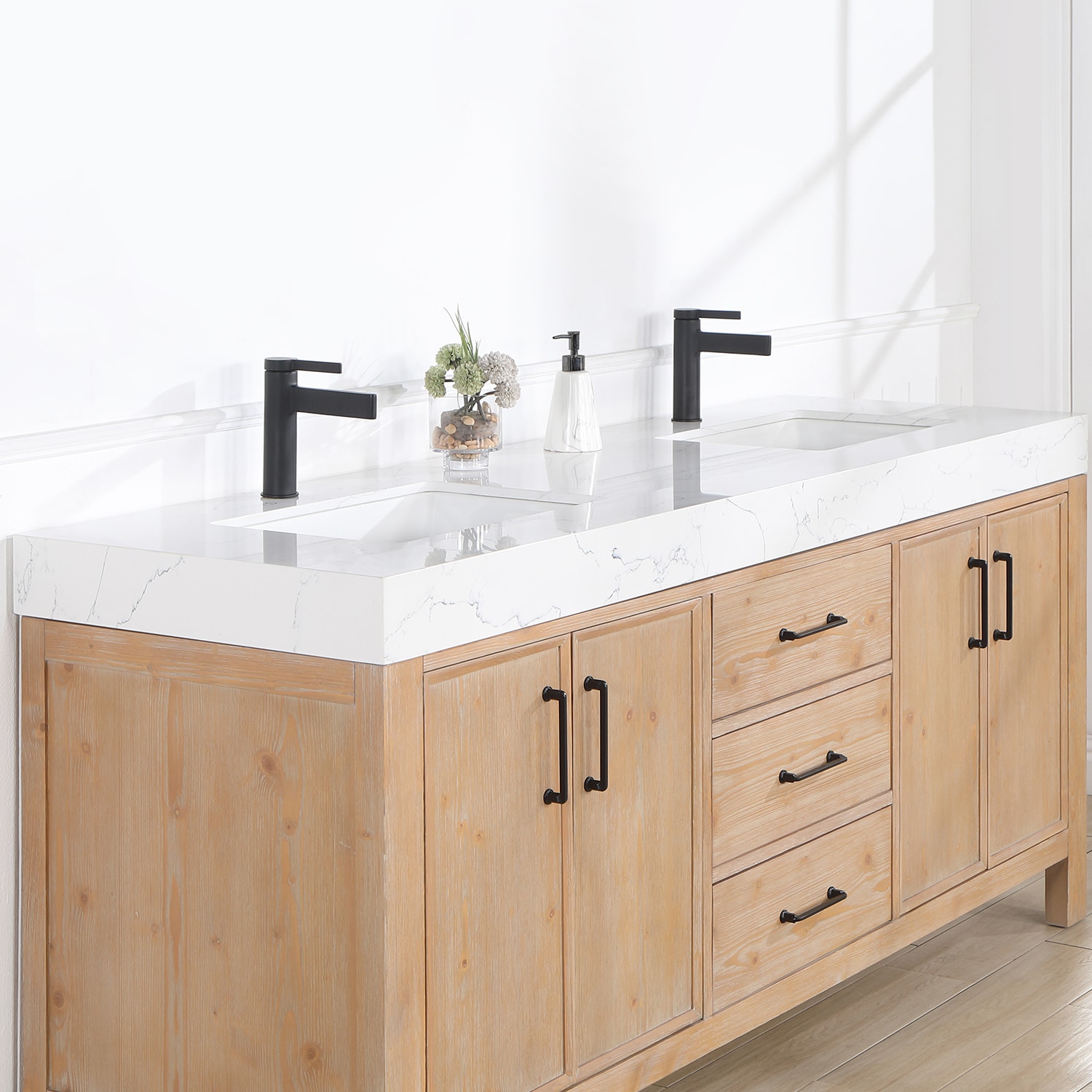 Leon 72" Fir Wood Brown Double Vanity with Composite Top