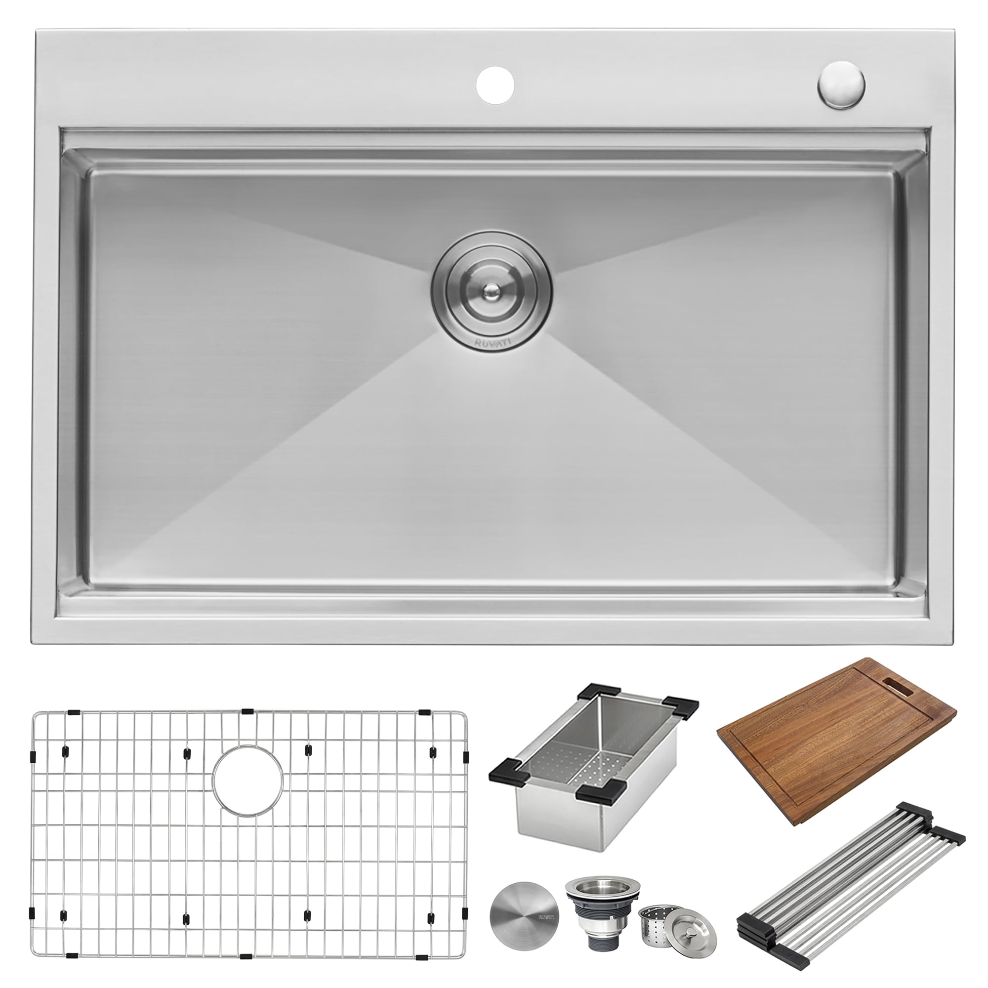 Ruvati Siena Drop-In 33-in x 22-in Brushed Stainless Steel Single Bowl  2-Hole Workstation Kitchen Sink in the Kitchen Sinks department at Lowes.com