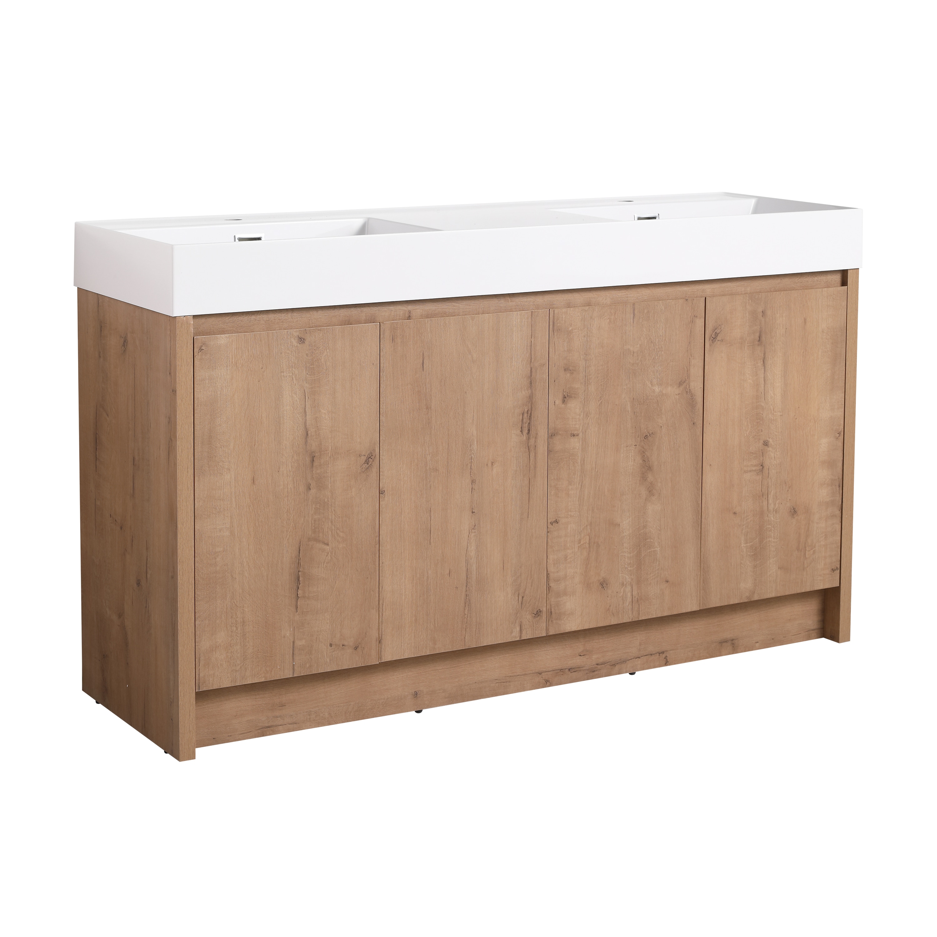 WELLFOR GLEM-S00039 60-in Imitative Oak Single Sink Bathroom Vanity with White Solid Surface Top