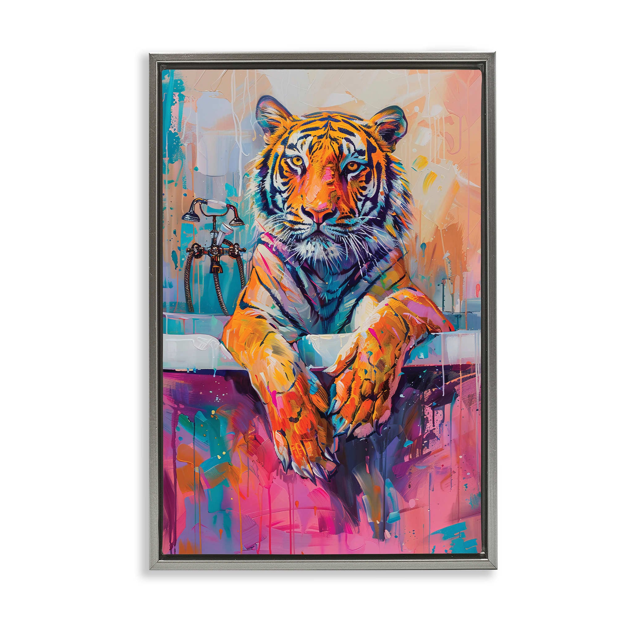 Stupell Industries BT-844-FFL-16X24 Bathing Tiger in Bright Tub Floating Frame design by LSR Design Studio