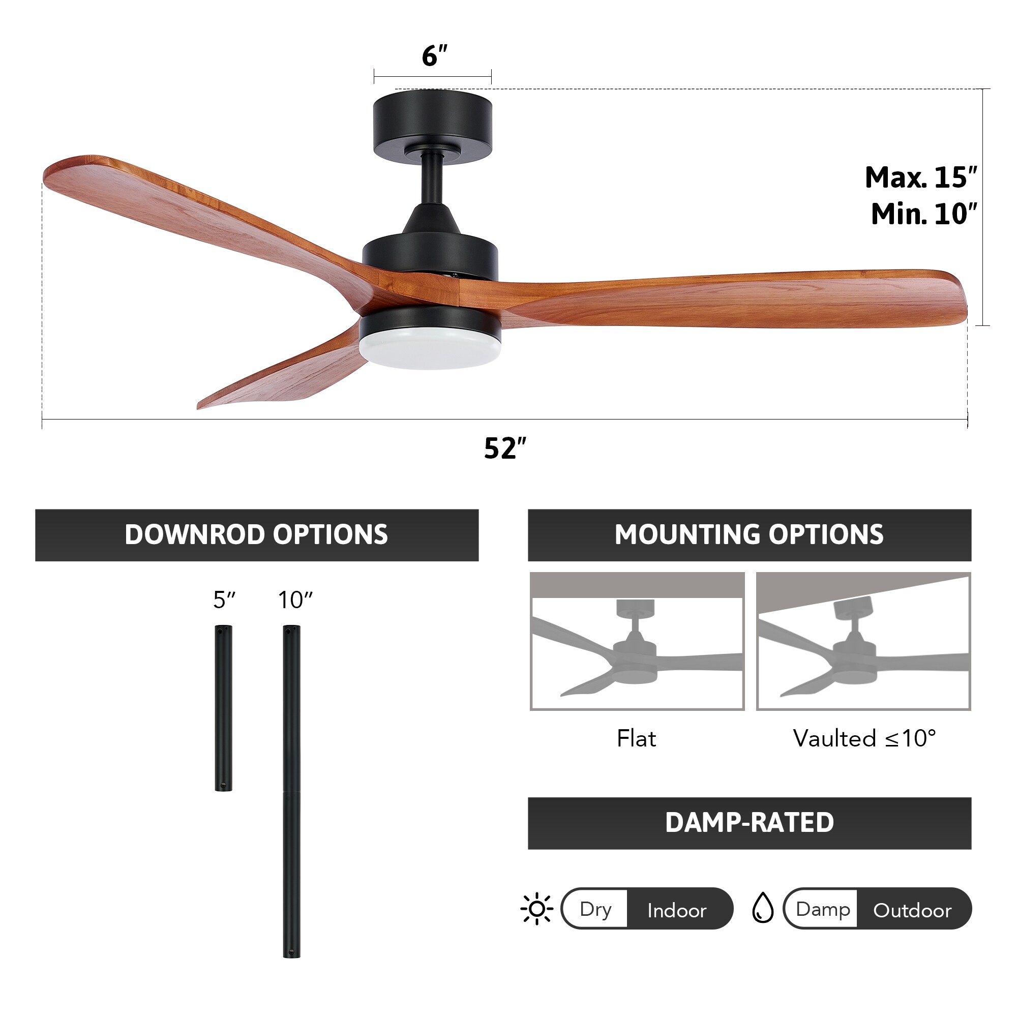 CO-Z 52-in Black with Polished Blades Integrated LED Indoor Propeller ...