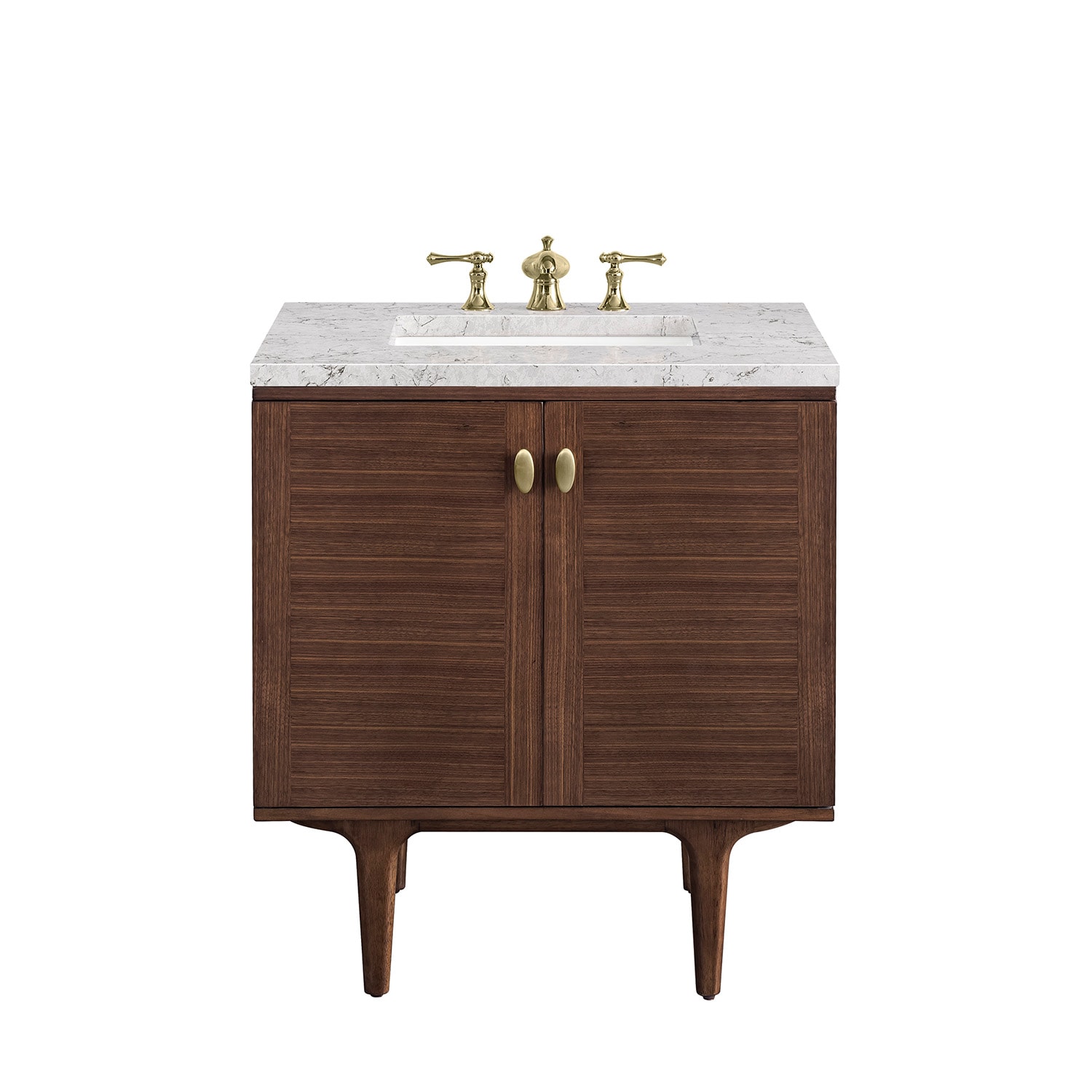 James Martin Vanities 670-V30-WLT-3EJP Amberly 30-in Mid-Century Walnut Undermount Single sink Bathroom Vanity with Eternal Jasmine Pearl Quartz Top