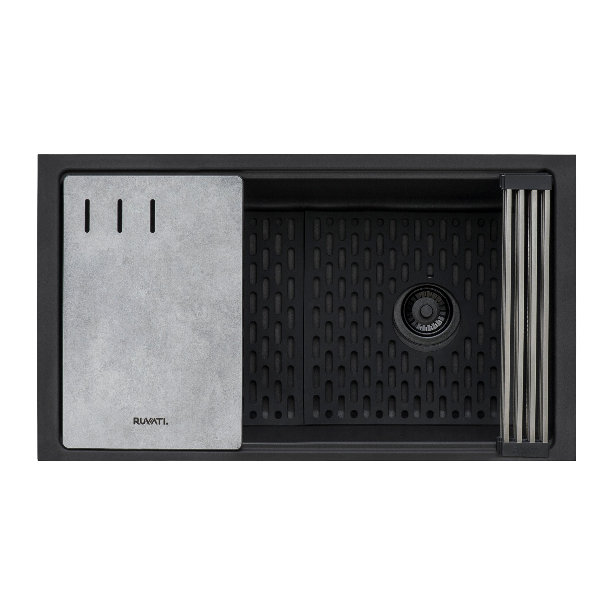 Midnight Black Granite Composite Drop-in Kitchen Sink with Workstation