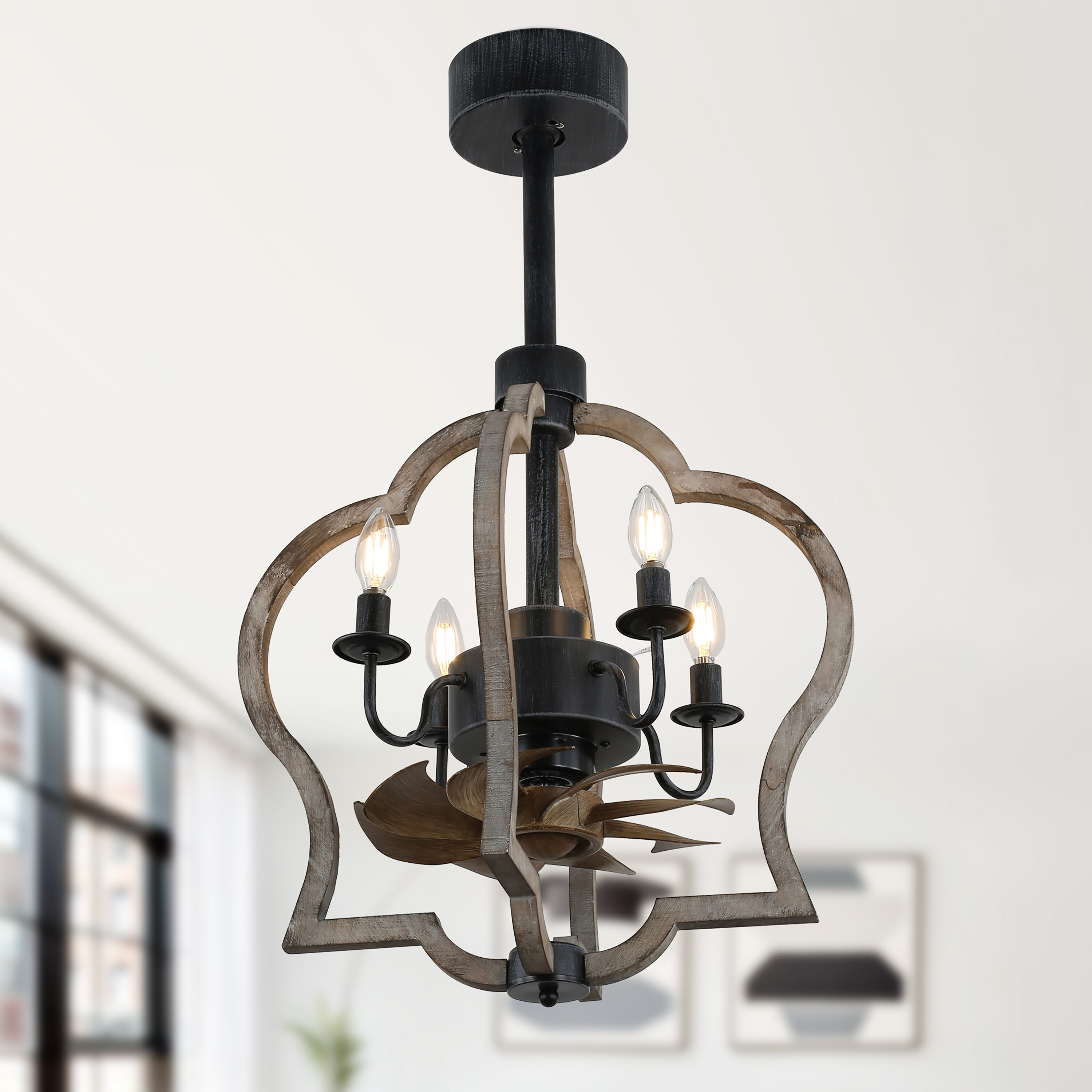 Cusp Barn CS15BD01 Farmrons 15-in Black with Dark Brown Blades Cage Ceiling Fan Without Light 8 -Blade )