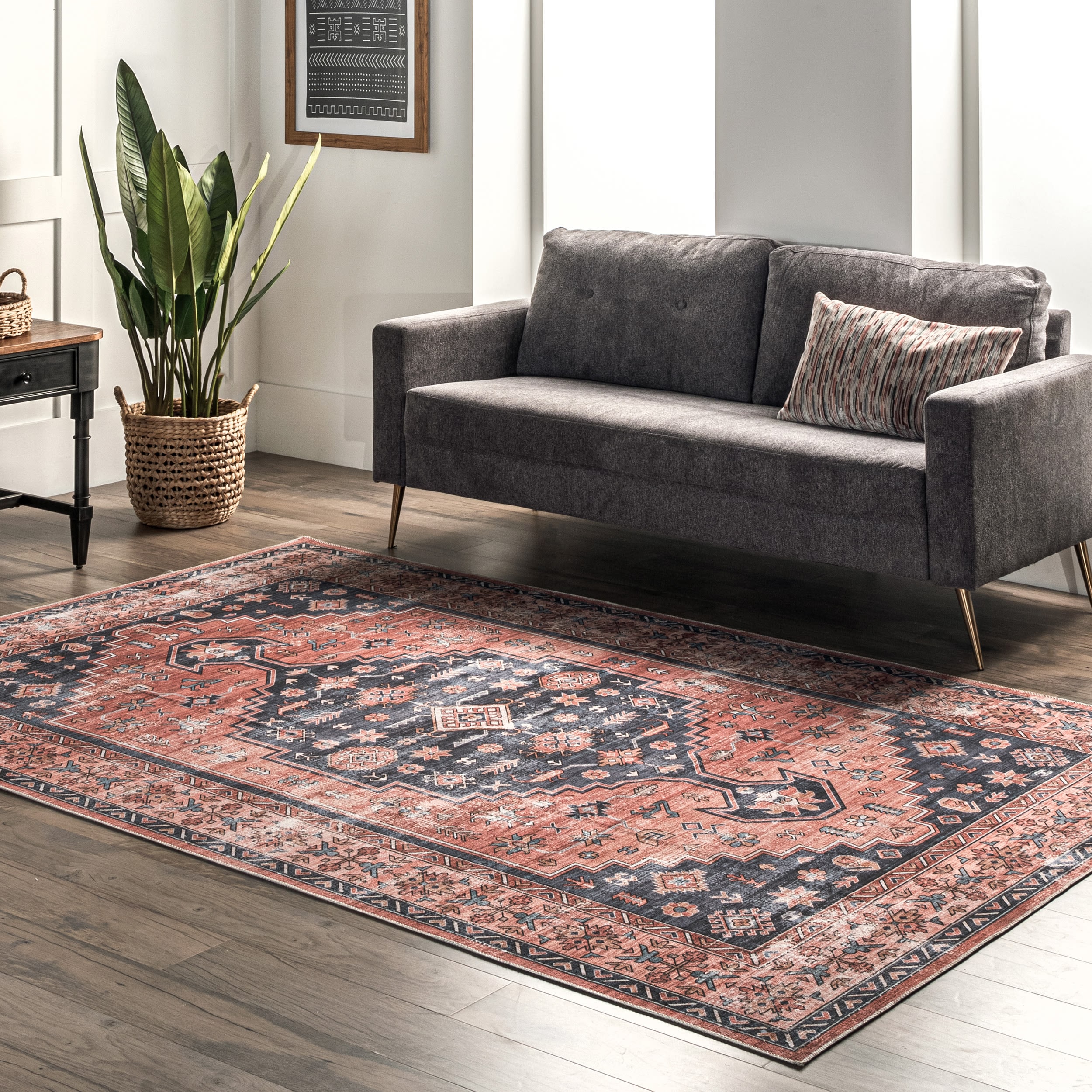 nuLOOM BIRV41A-609 Revel 6 x 9 (ft) Loomed Polyester Rust Rectangular Indoor Medallion Vintage Machine washable Area rug