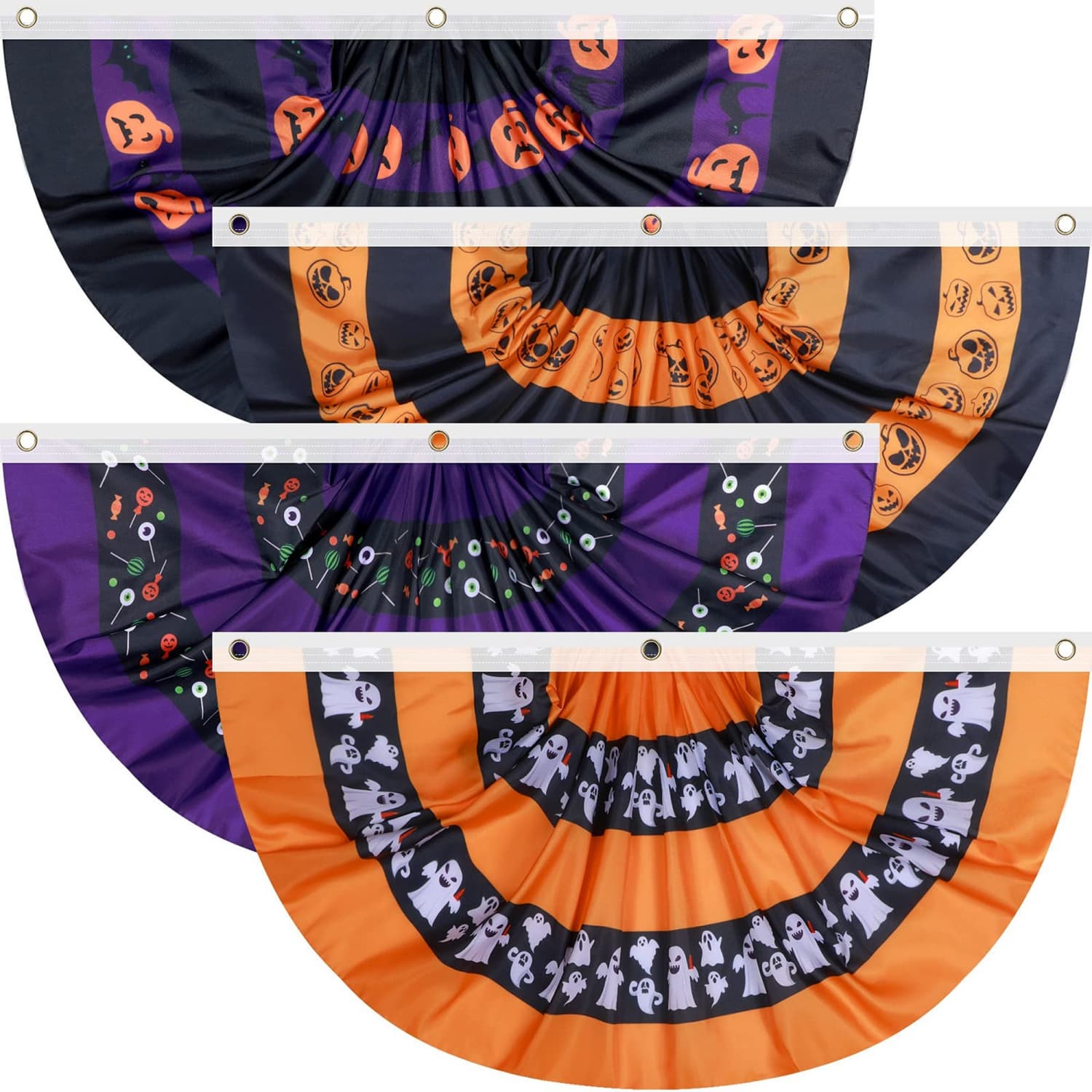 Angel Sar 4-Pack Pleated Half Fan Flags with 3 Grommet for Halloween Porch Garden