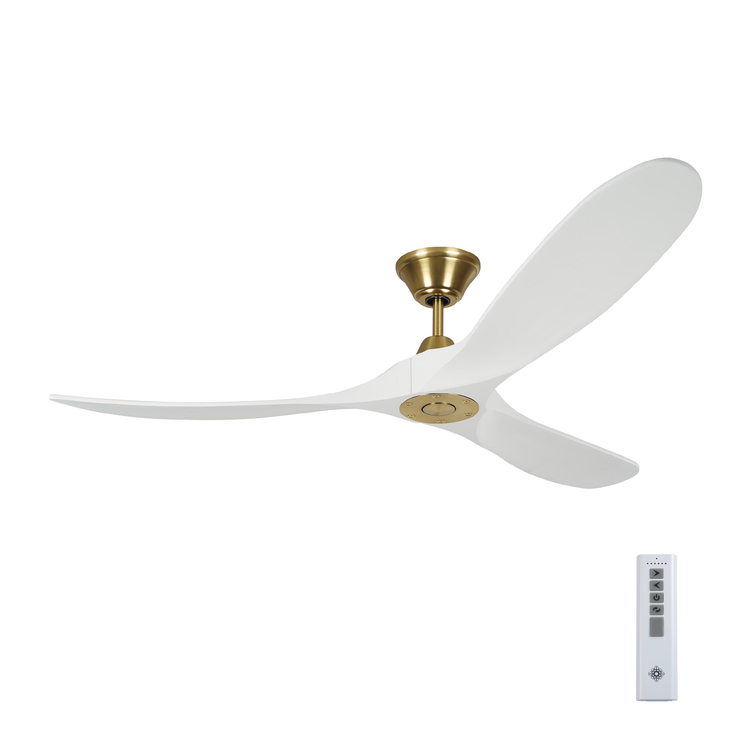 Generation Lighting 3MAVR60RZWBBS Maverick 60-in Outdoor Burnished Brass with Matte White Blades Ceiling Fan Without Light - Remote Included ( 3 -Blade )