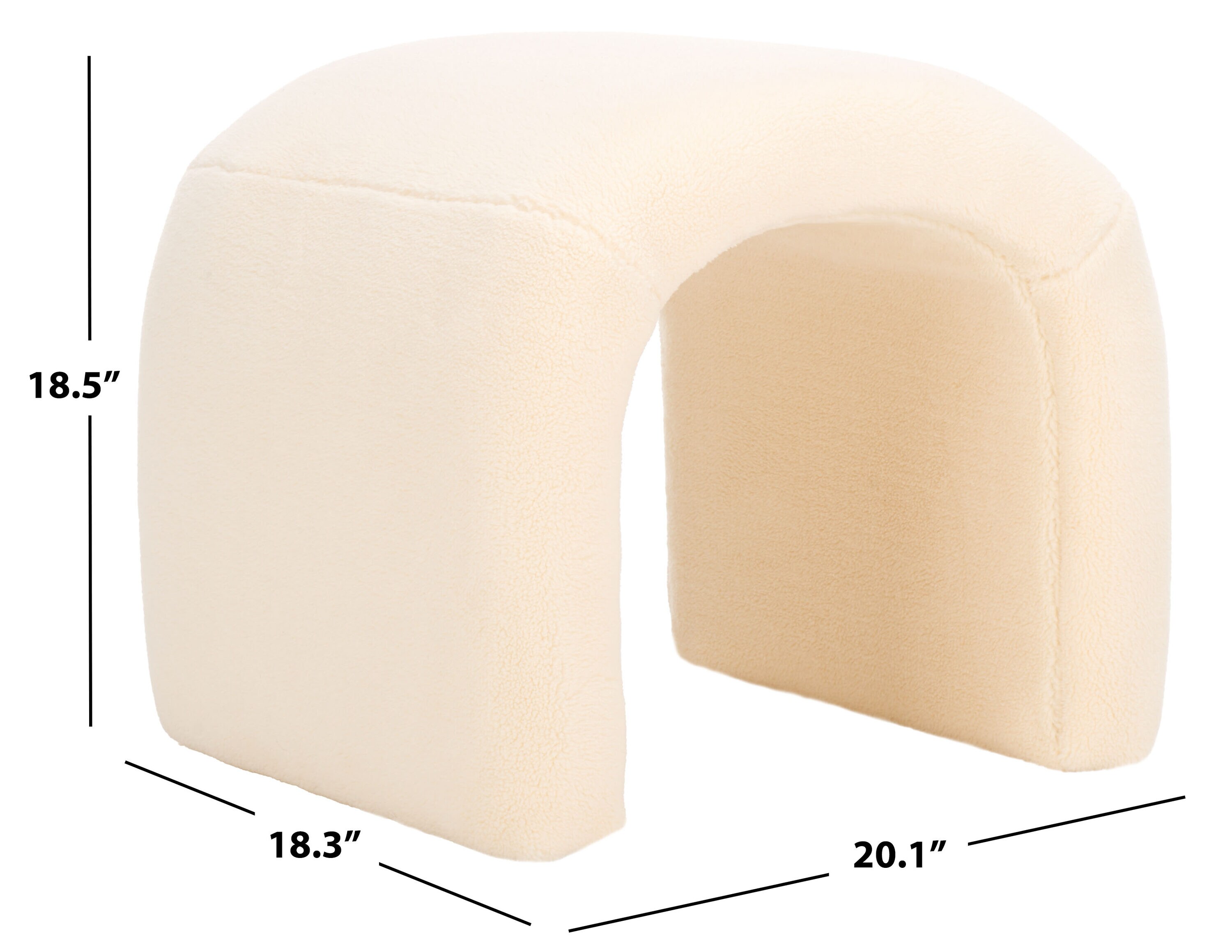 Kibo Cream Faux Shearling Modern Ottoman with Pine Frame
