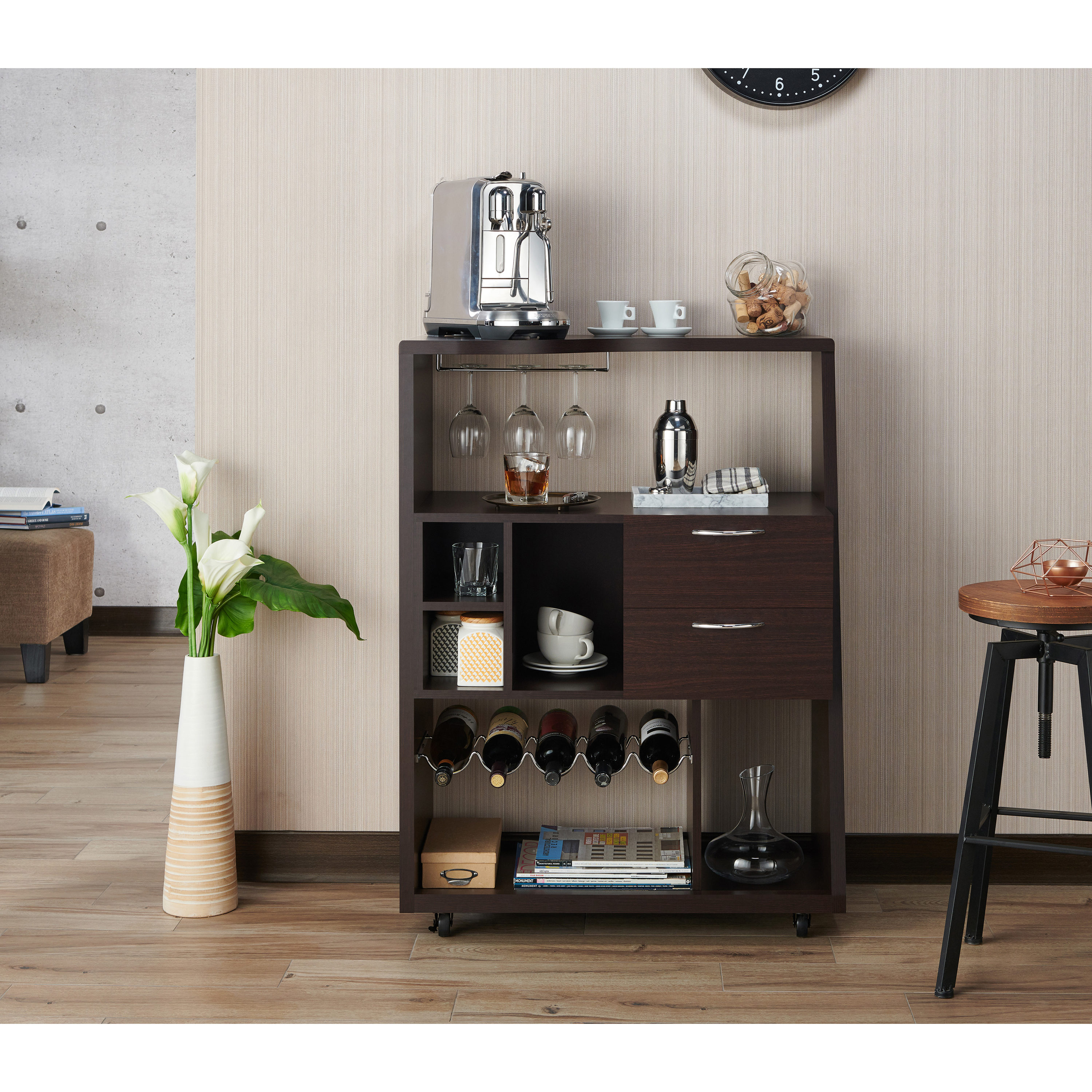 Furniture of America HFW-1871C4 Firth 31.5-in x 42.8-in Brown Rectangle Mini Bar